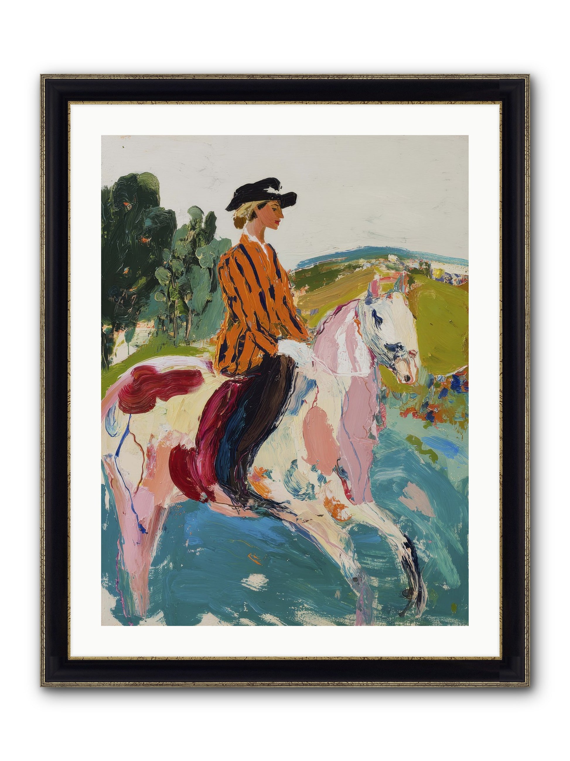 Racing Past Stone & Vine Framed Print - Black & Gold 24x32