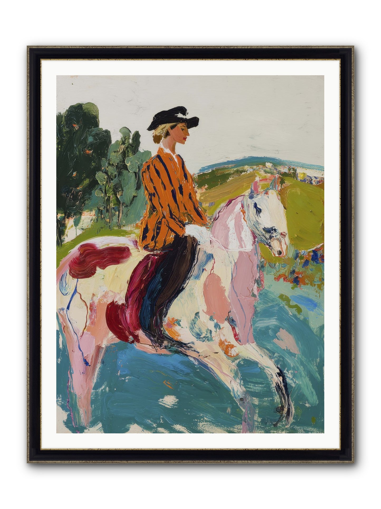 Racing Past Stone & Vine Framed Print - Black & Gold 36x48