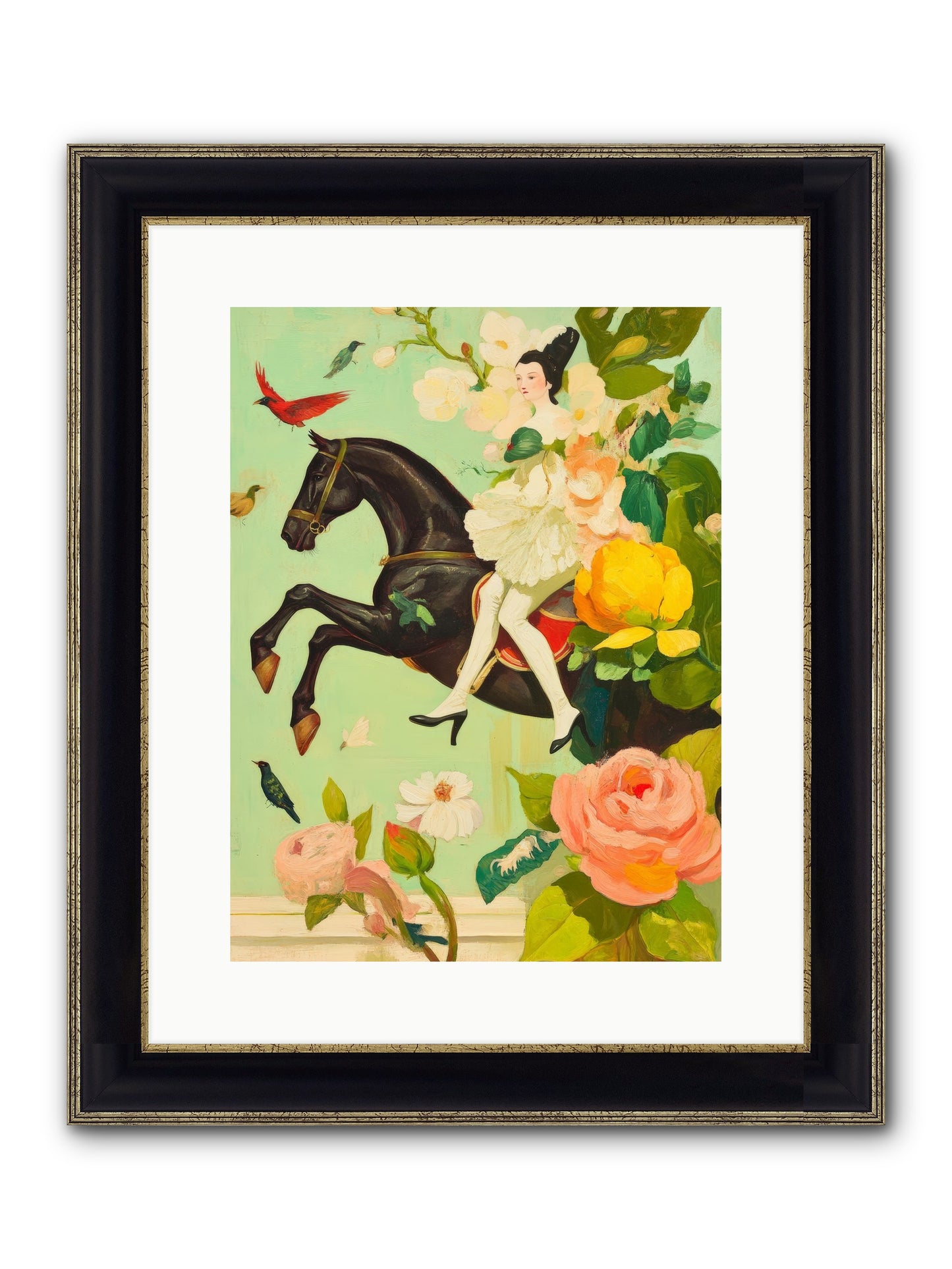 Racing Through Bloom Framed Print - Black & Gold 12x16