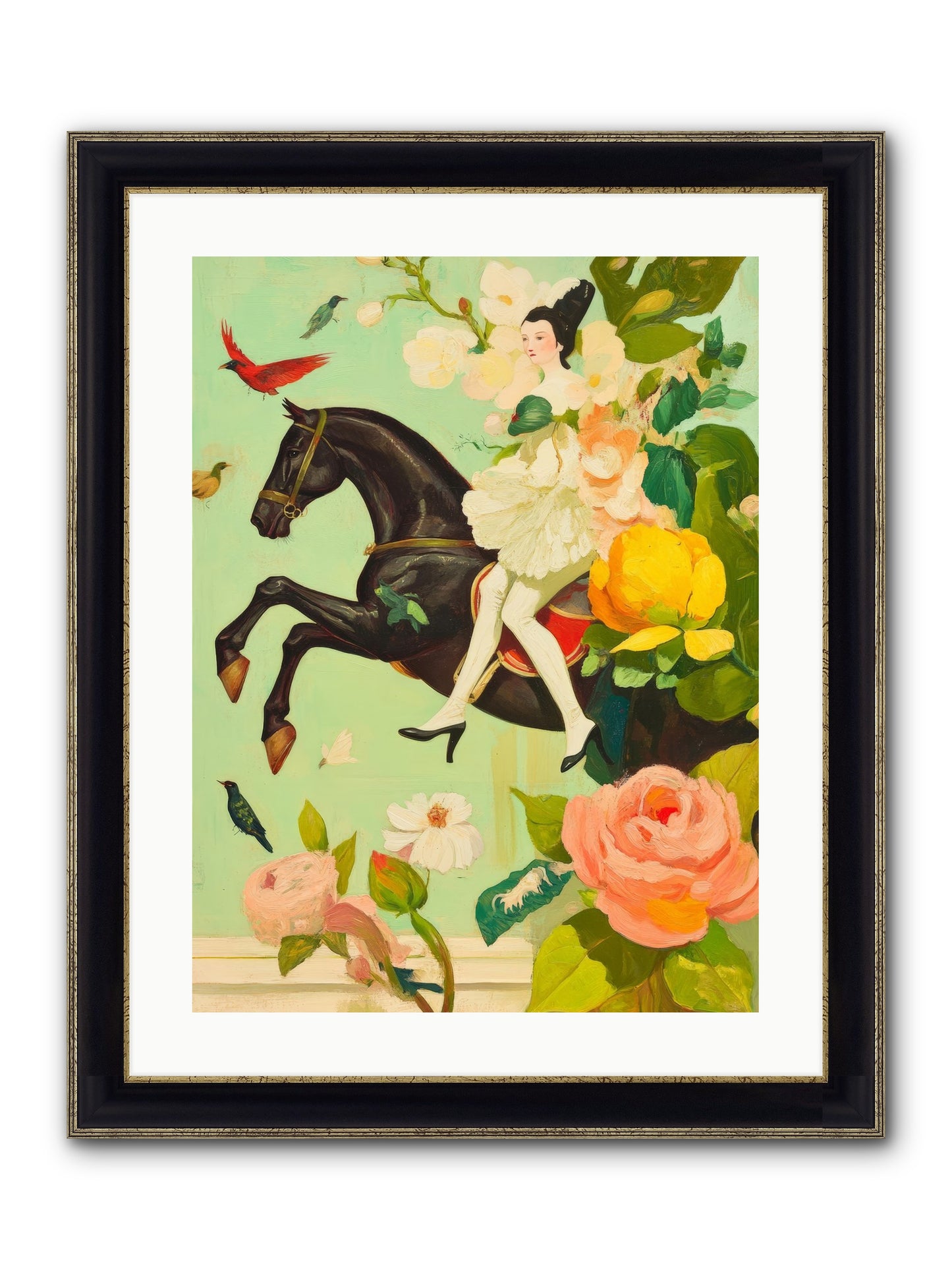 Racing Through Bloom Framed Print - Black & Gold 18x24