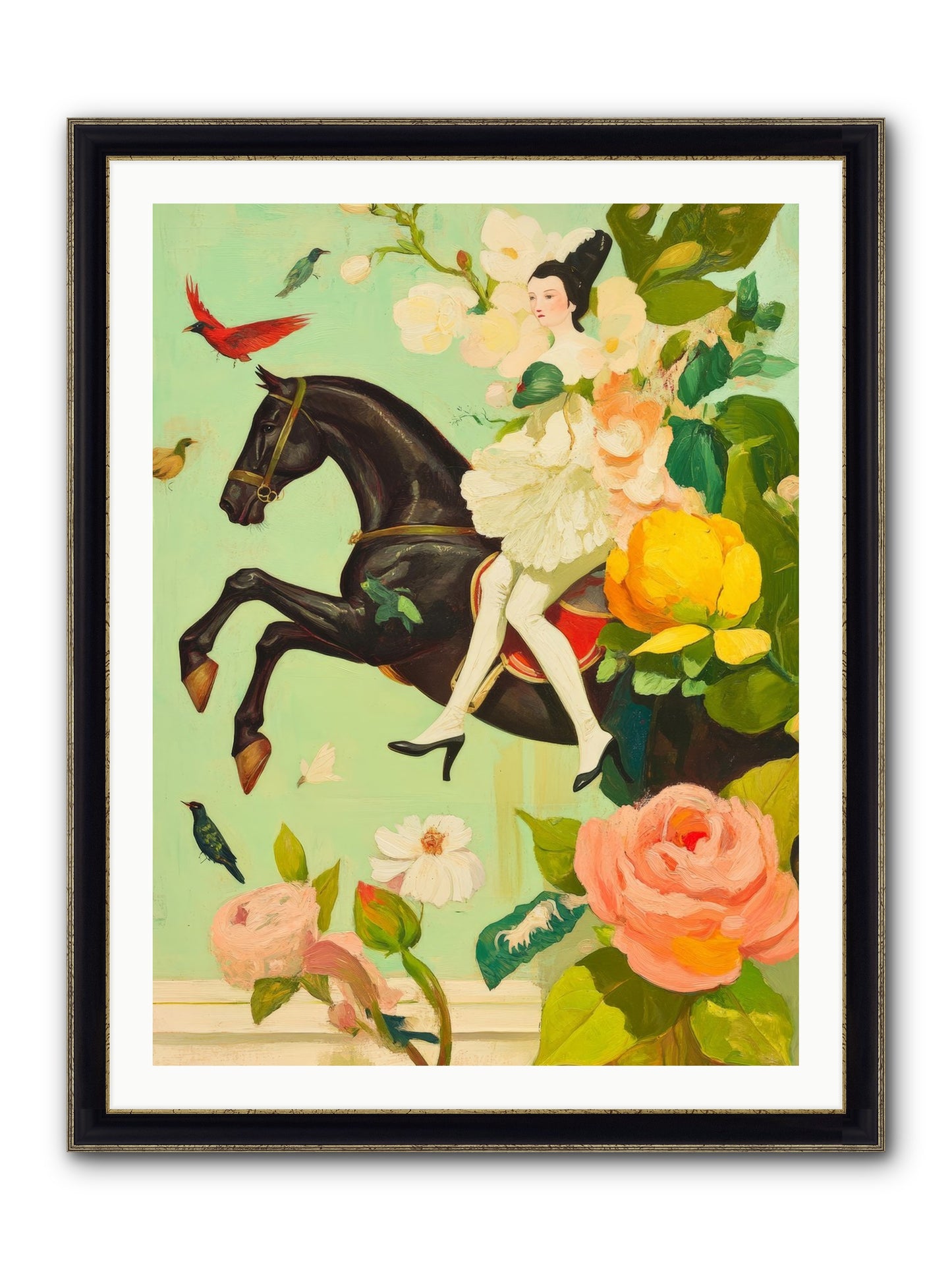 Racing Through Bloom Framed Print - Black & Gold 30x40