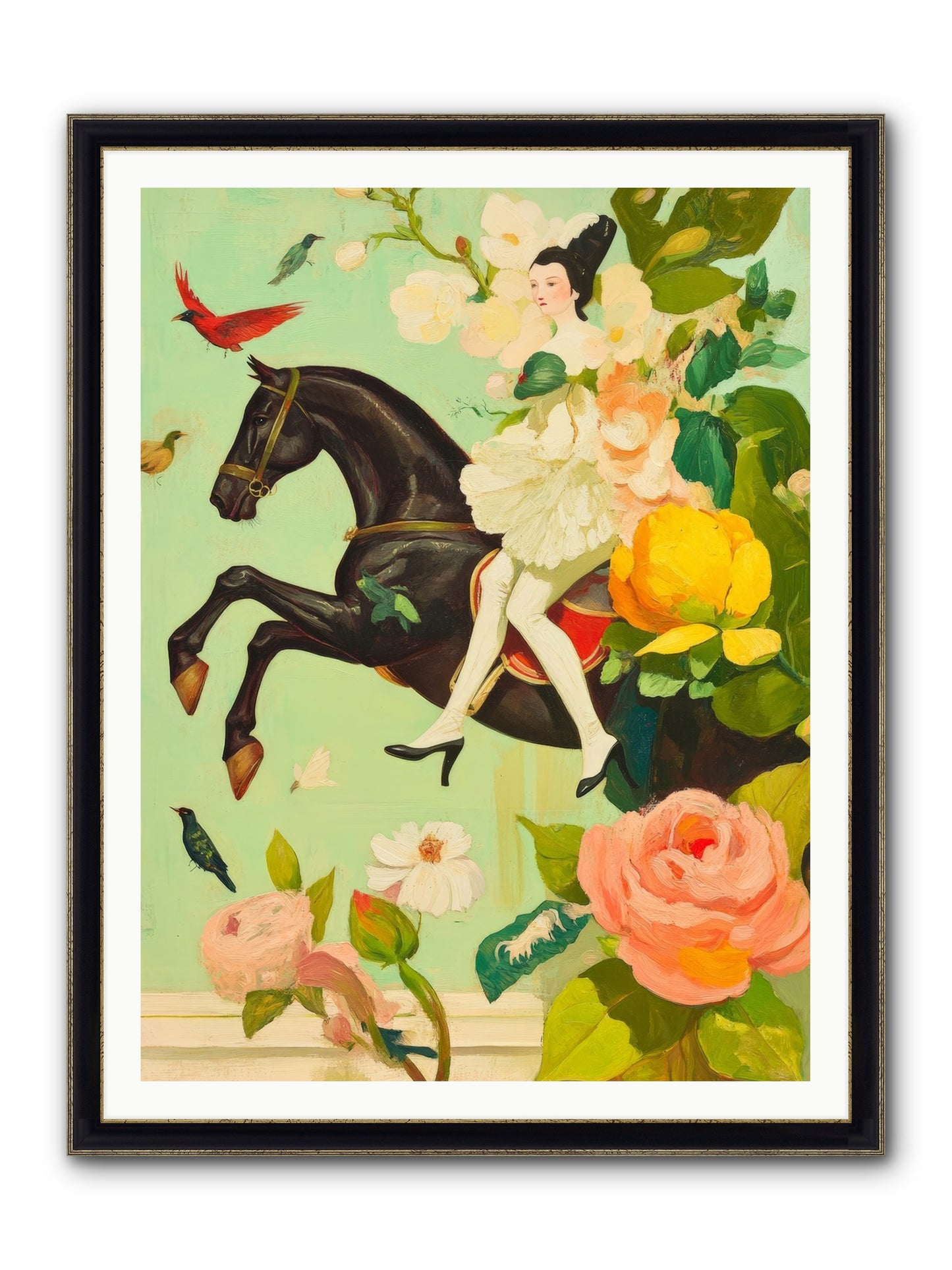 Racing Through Bloom Framed Print - Black & Gold 36x48