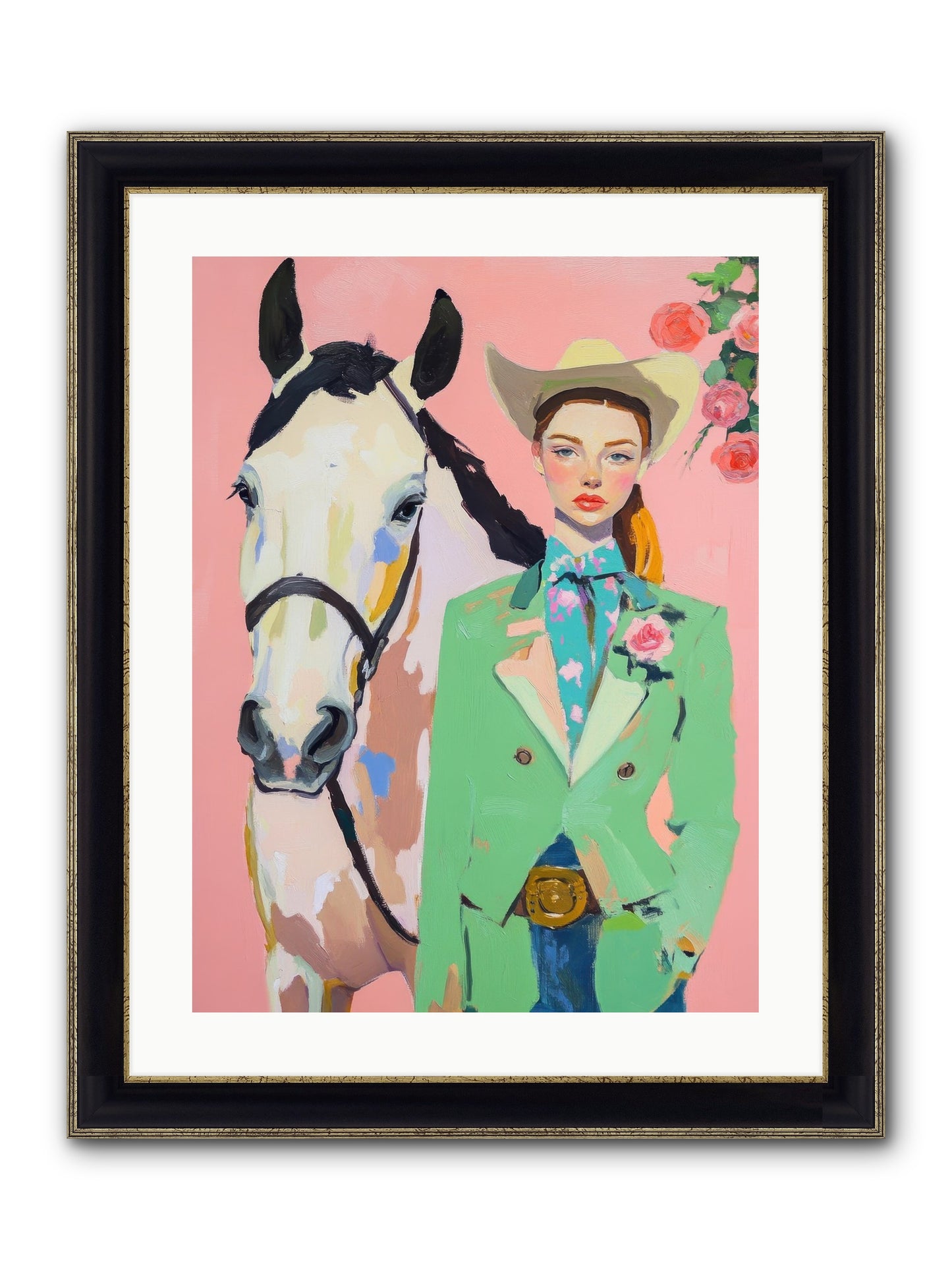 Rambling Rose Framed Print - Black & Gold 18x24