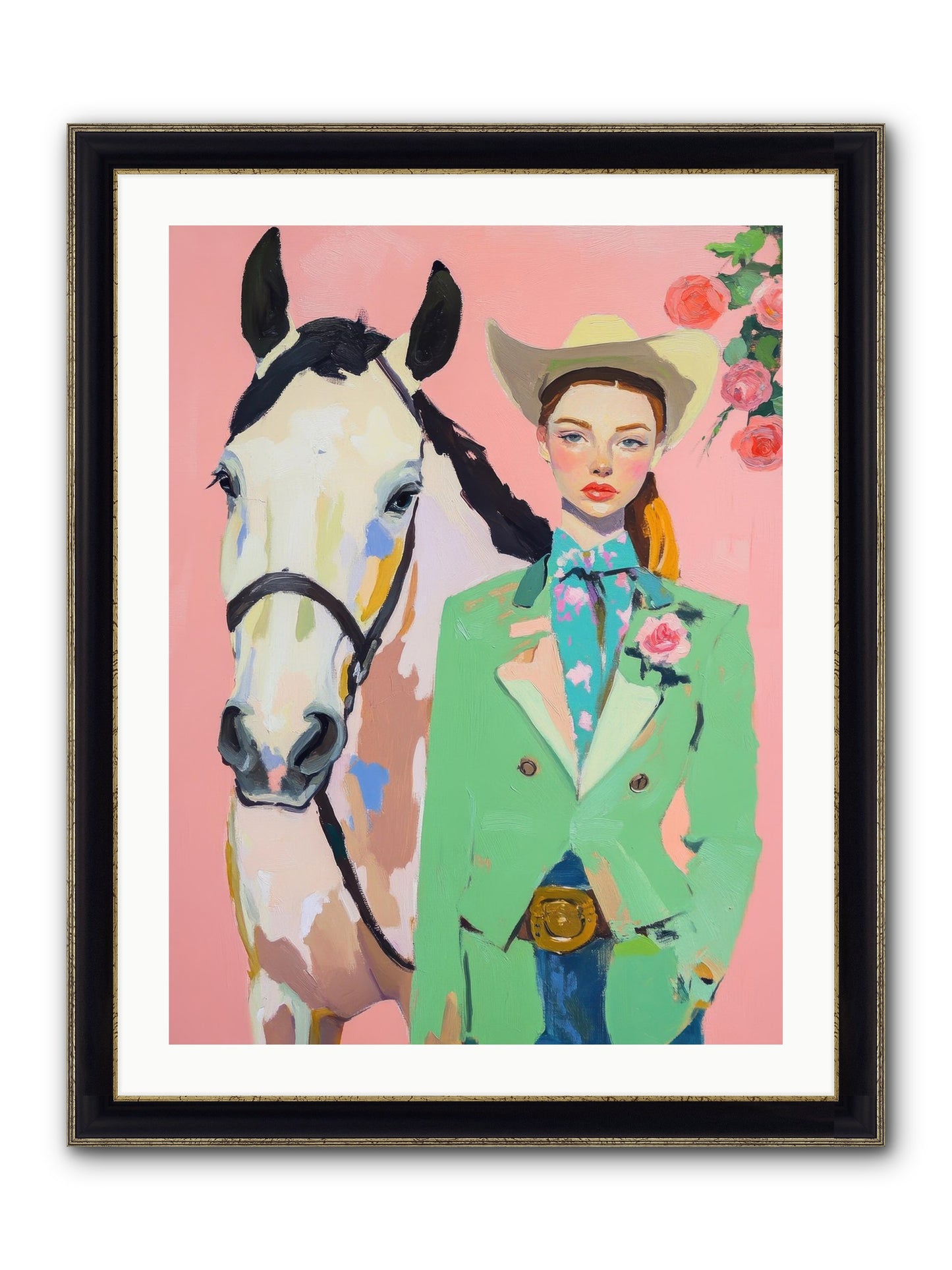 Rambling Rose Framed Print - Black & Gold 24x32