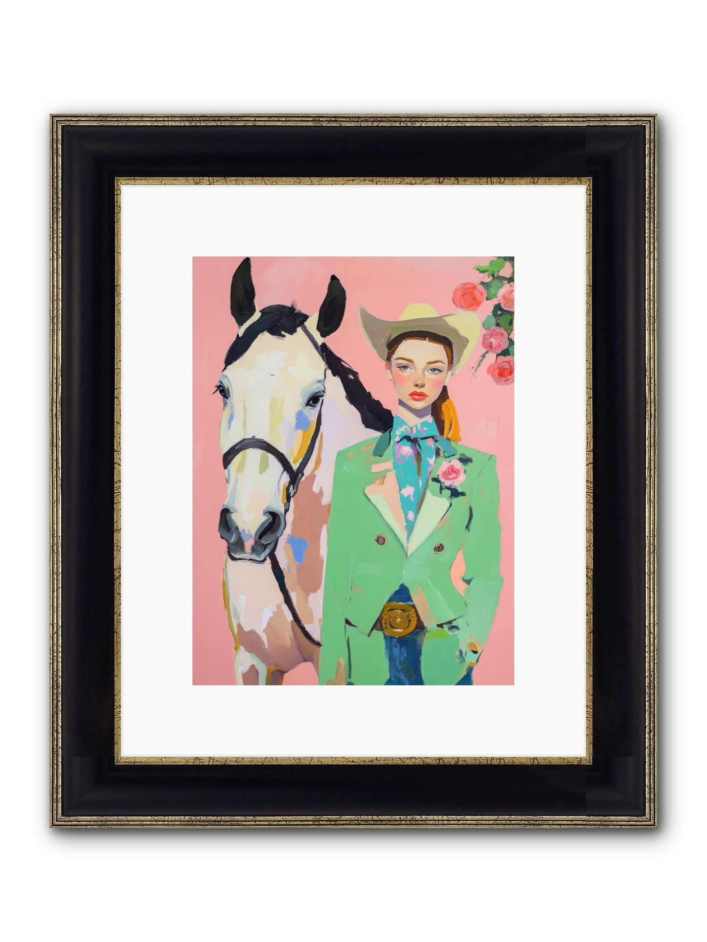 Rambling Rose Framed Print - Black & Gold 9x12