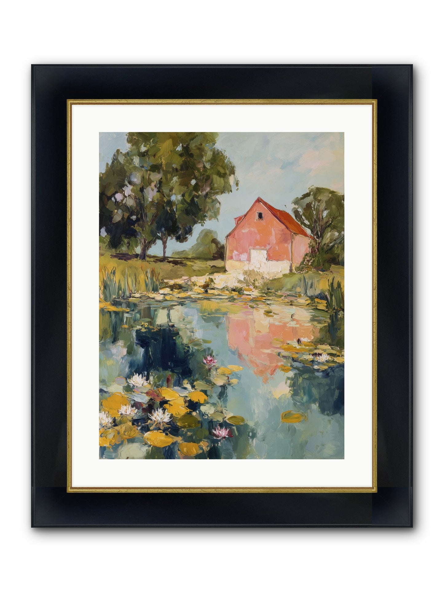 Reflecting In Still Waters Framed Print - Wide Black w/Gold 18x24