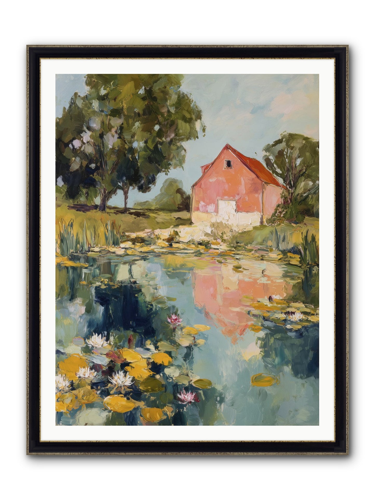 Reflecting In Still Waters Framed Print - Black & Gold 36x48