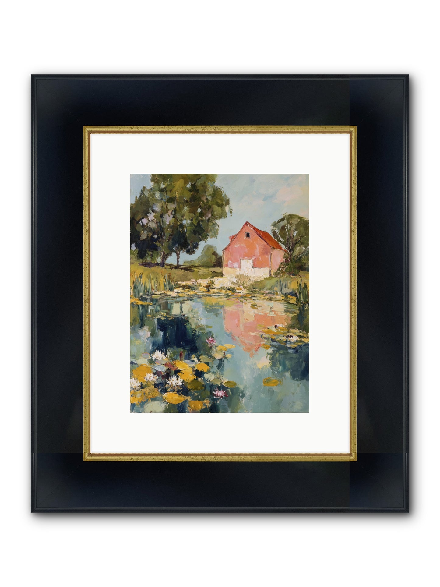 Reflecting In Still Waters Framed Print - Wide Black w/Gold 9x12