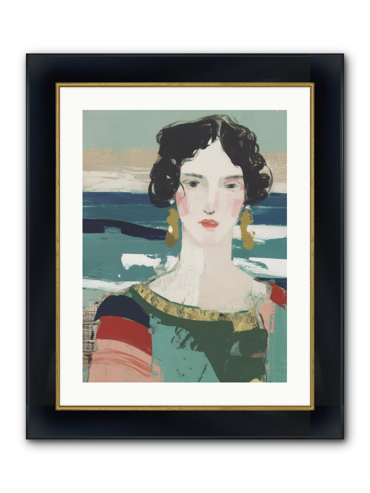 Restless Waves Framed Print - Wide Black w/Gold 18x24