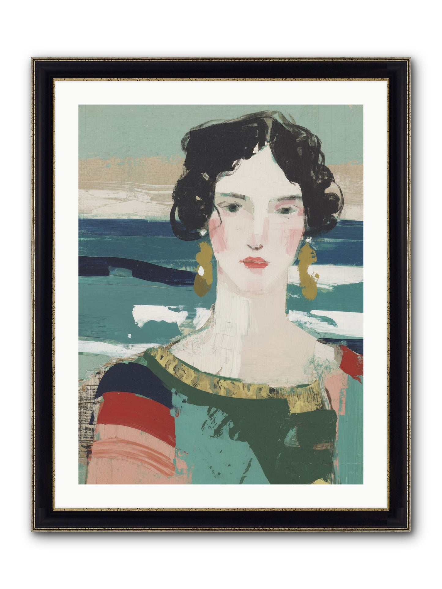 Restless Waves Framed Print - Black & Gold 24x32