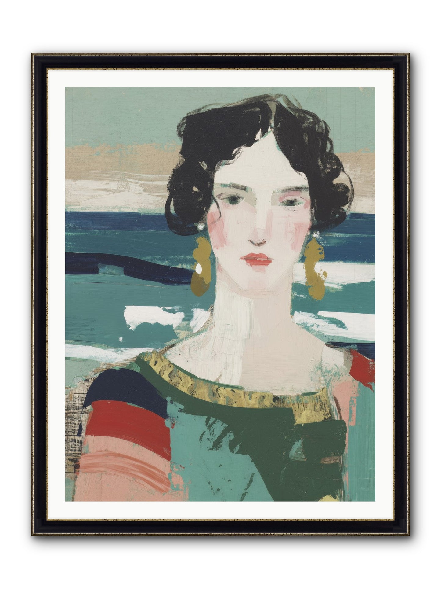 Restless Waves Framed Print - Black & Gold 36x48