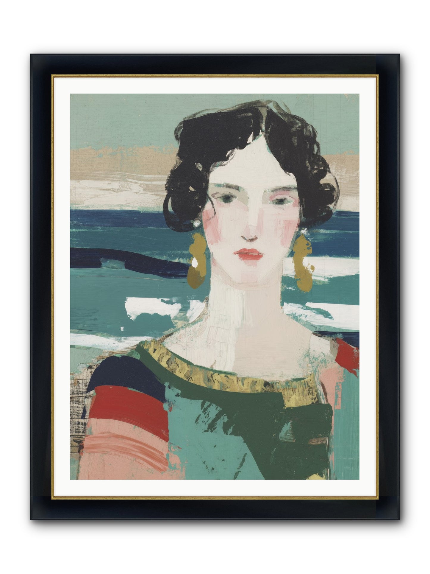 Restless Waves Framed Print - Wide Black w/Gold 36x48