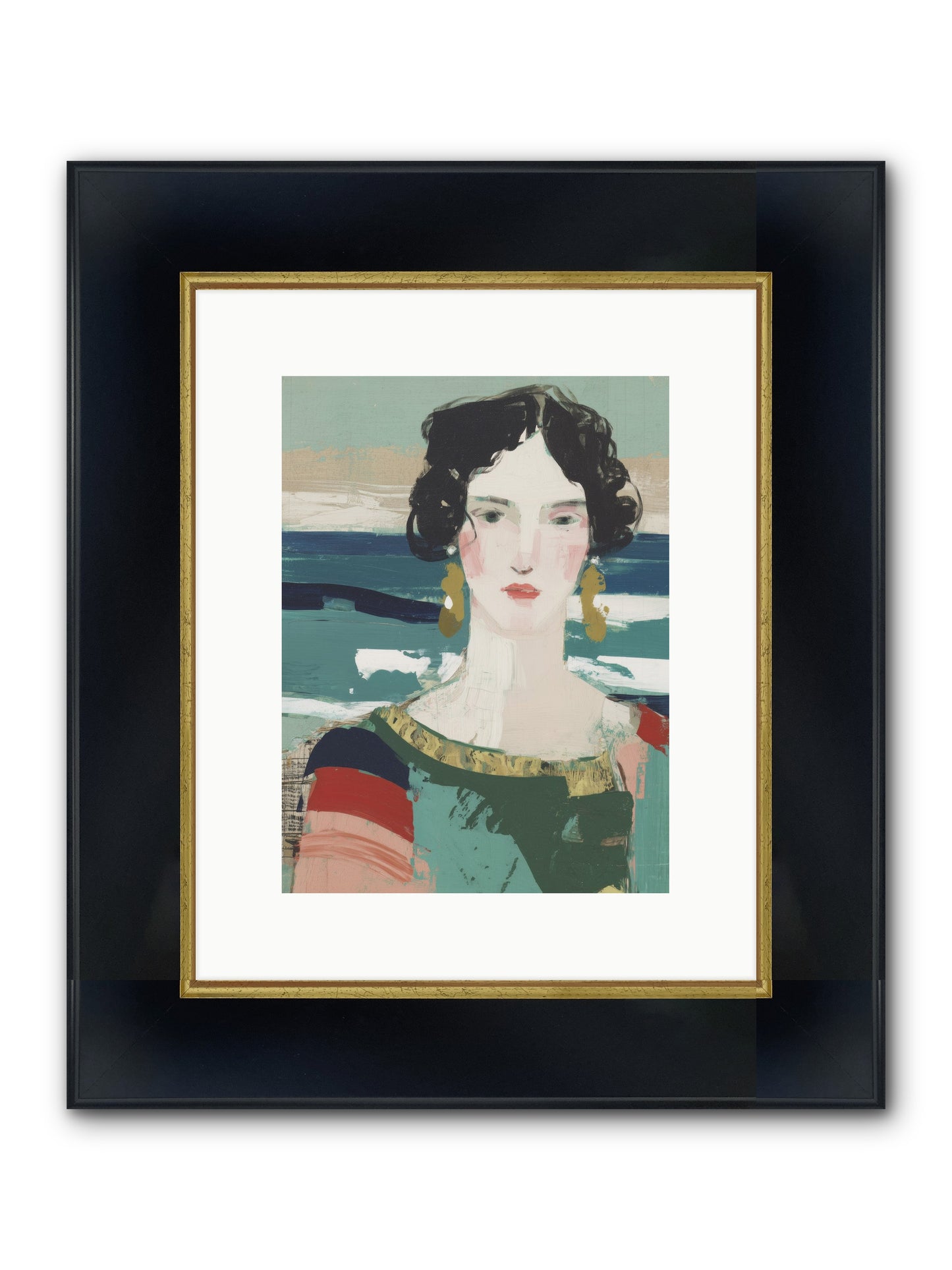 Restless Waves Framed Print - Wide Black w/Gold 9x12
