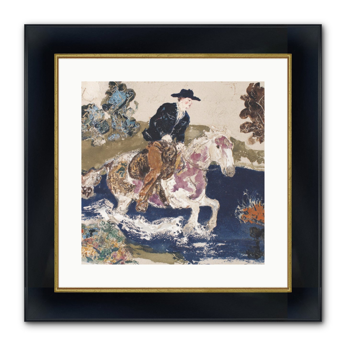 Ribbon Through The Wild Framed Print - Wide Black w/Gold 16x16