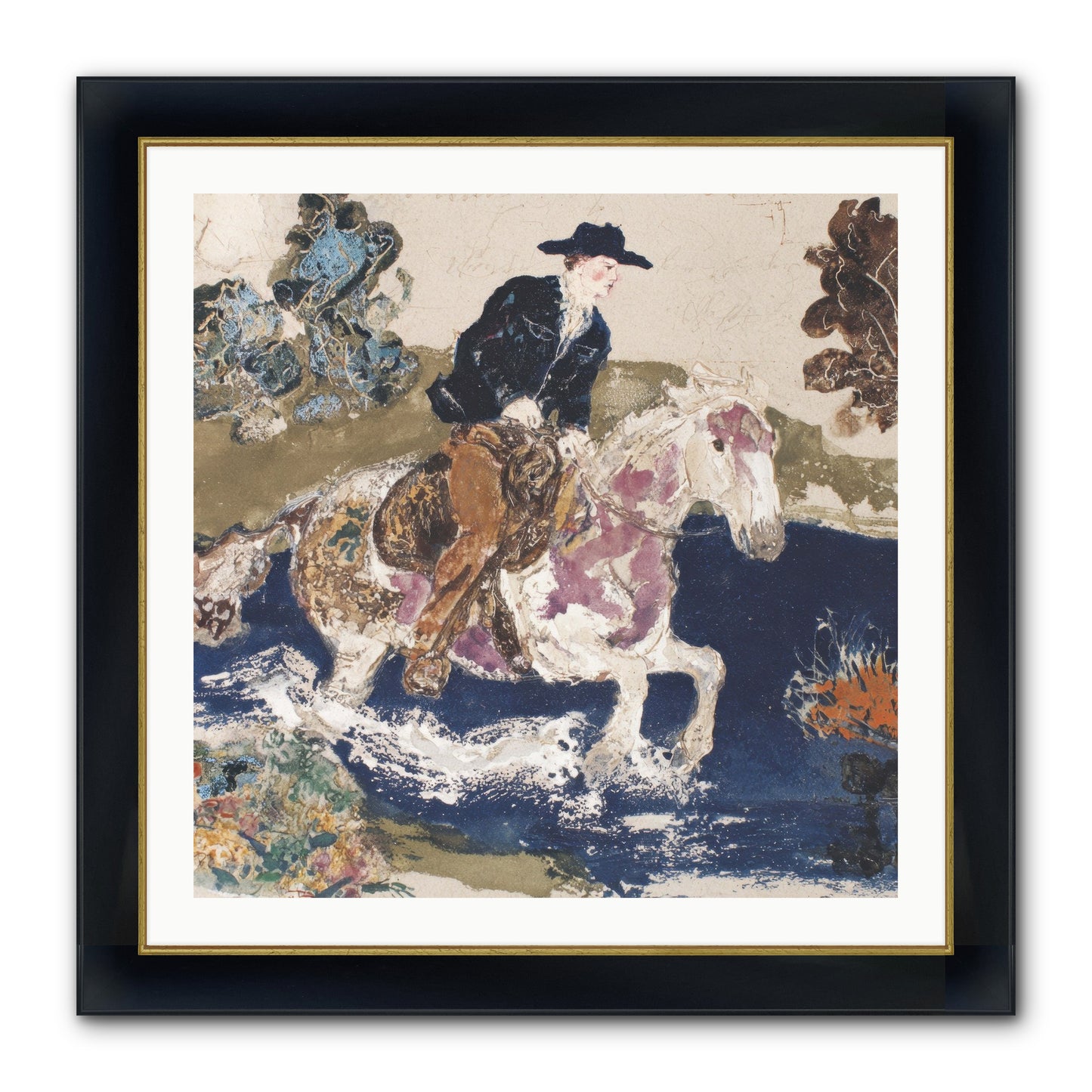 Ribbon Through The Wild Framed Print - Wide Black w/Gold 30x30
