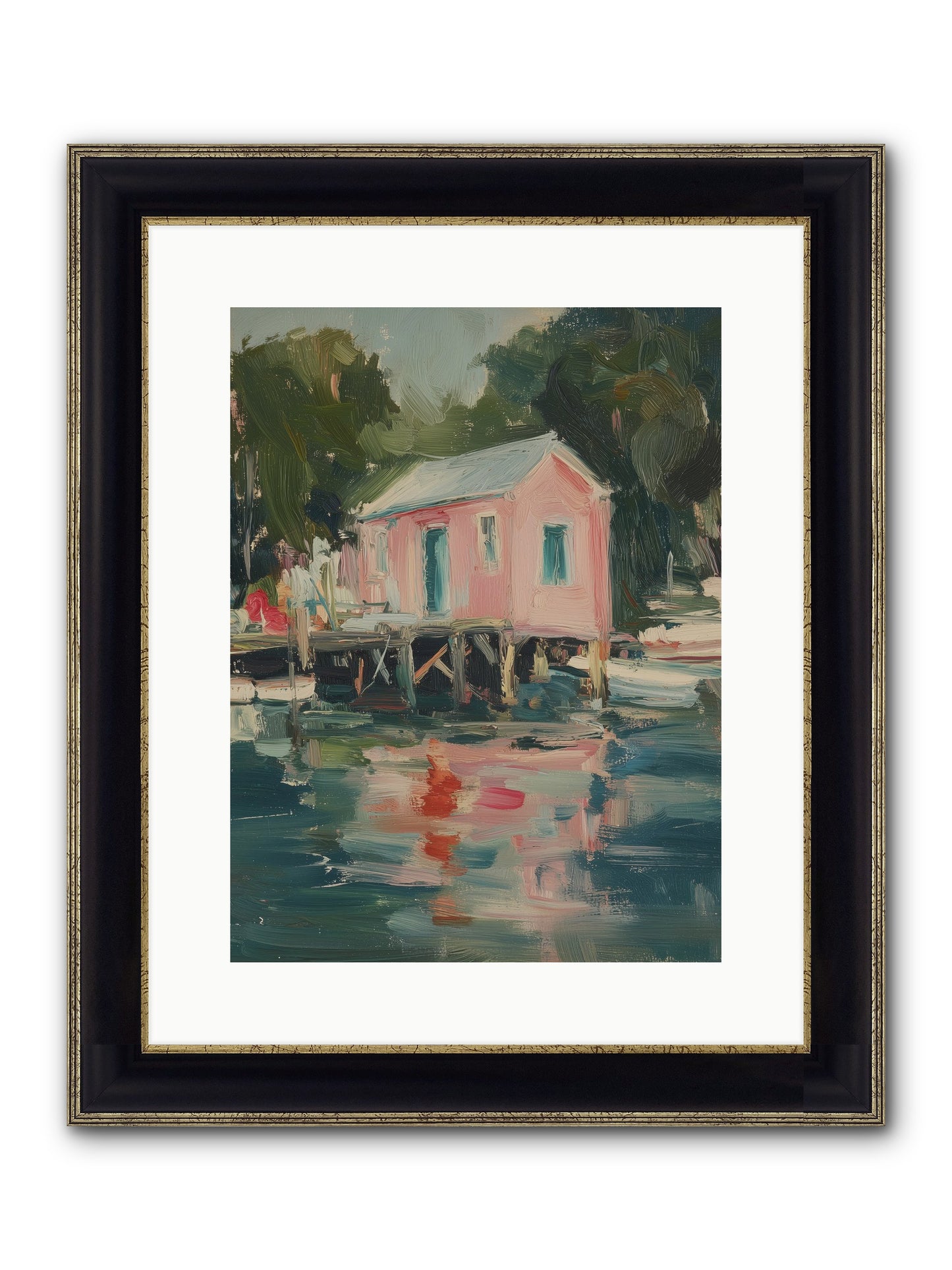 Rose Cottage Framed Print - Black & Gold 12x16