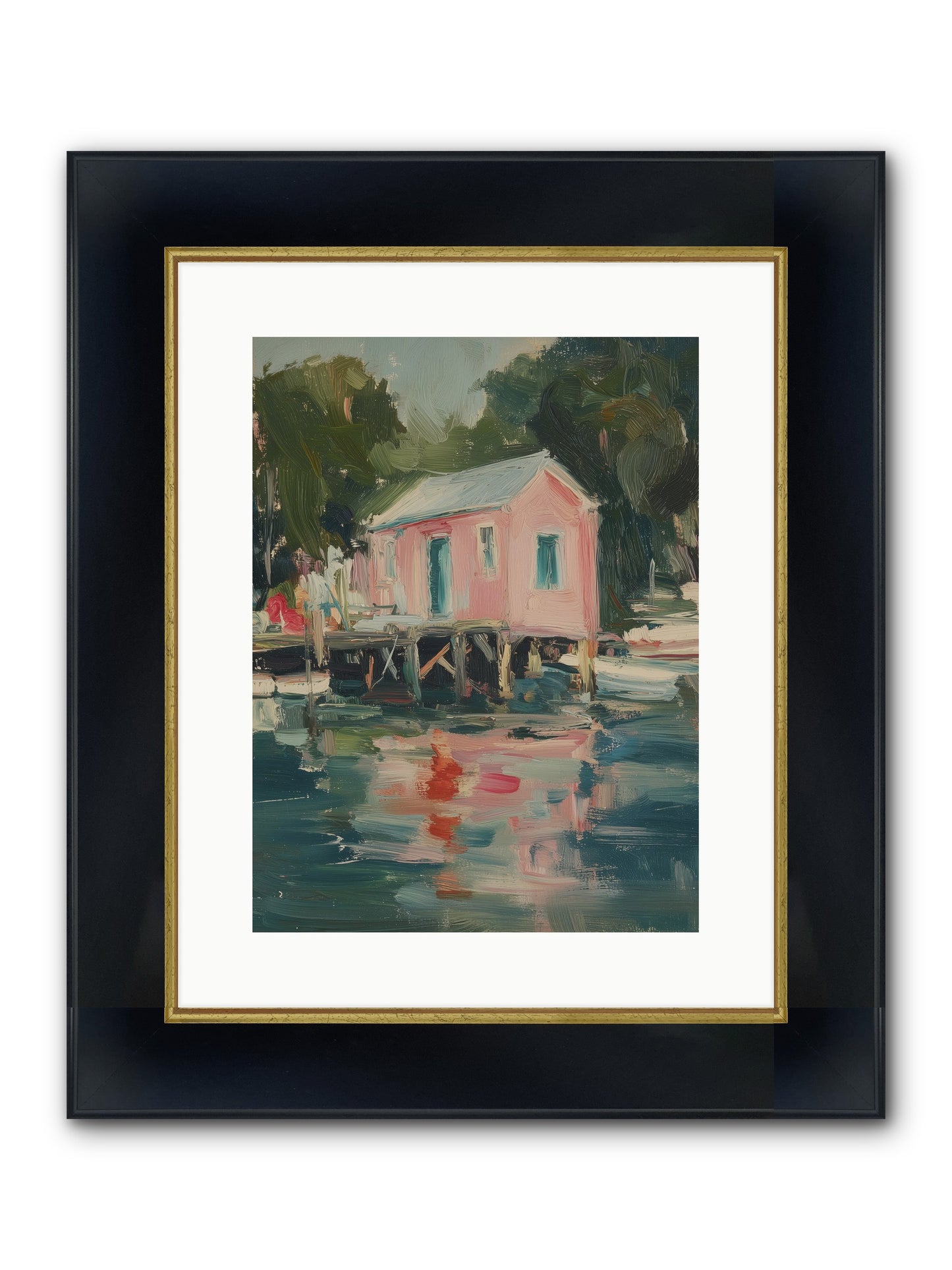 Rose Cottage Framed Print - Wide Black w/Gold 12x16