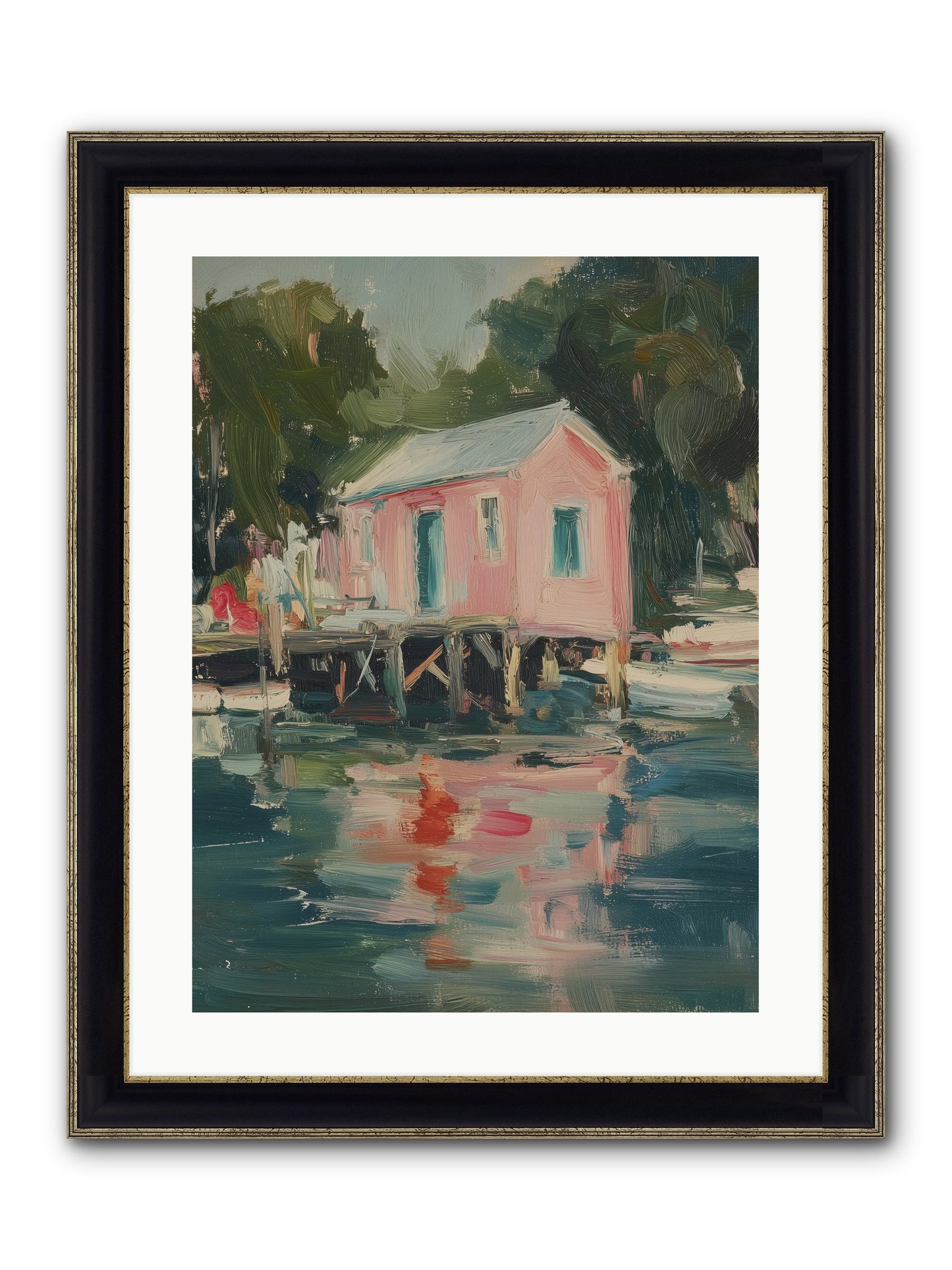Rose Cottage Framed Print - Black & Gold 18x24