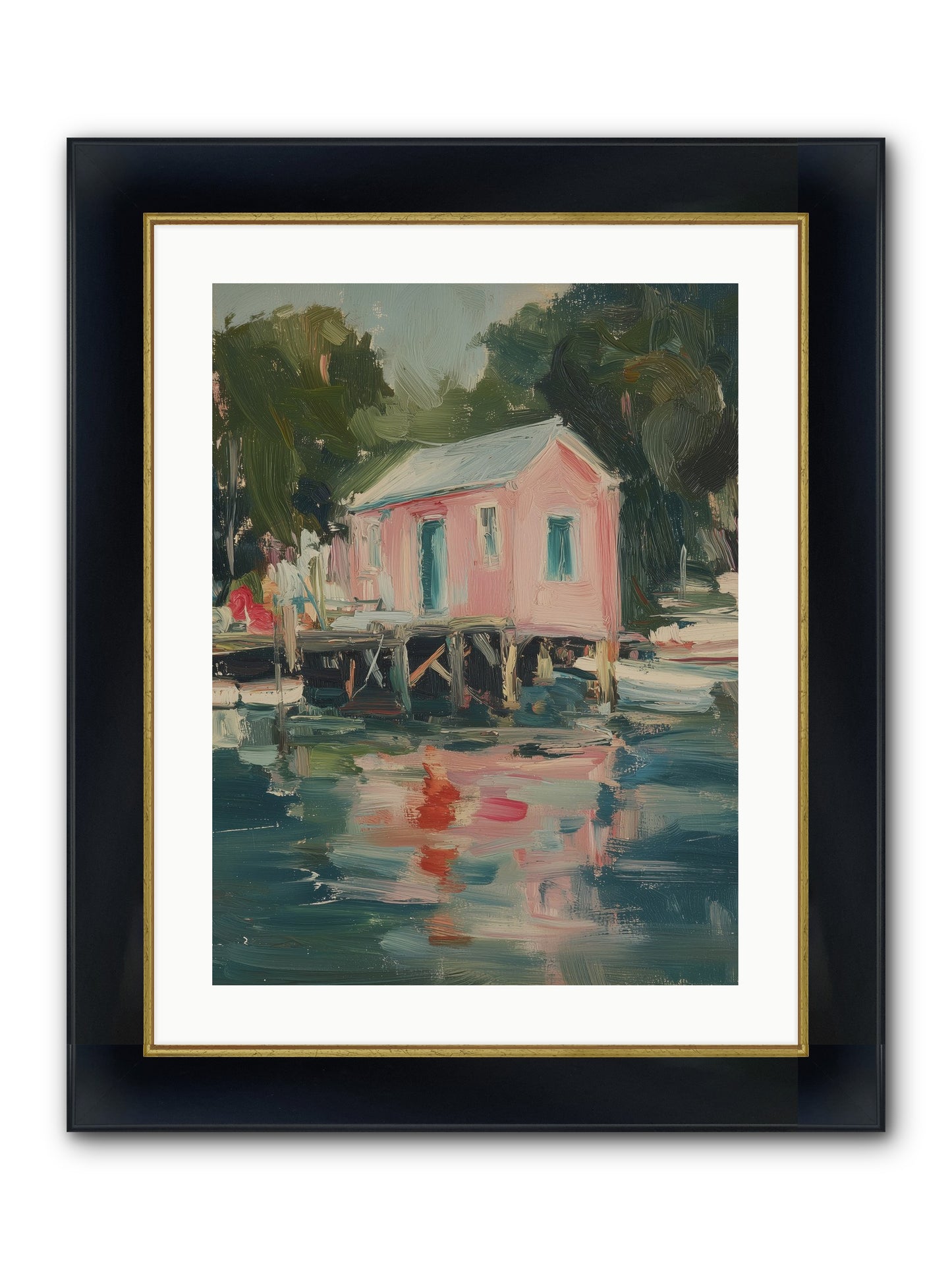 Rose Cottage Framed Print - Wide Black w/Gold 18x24