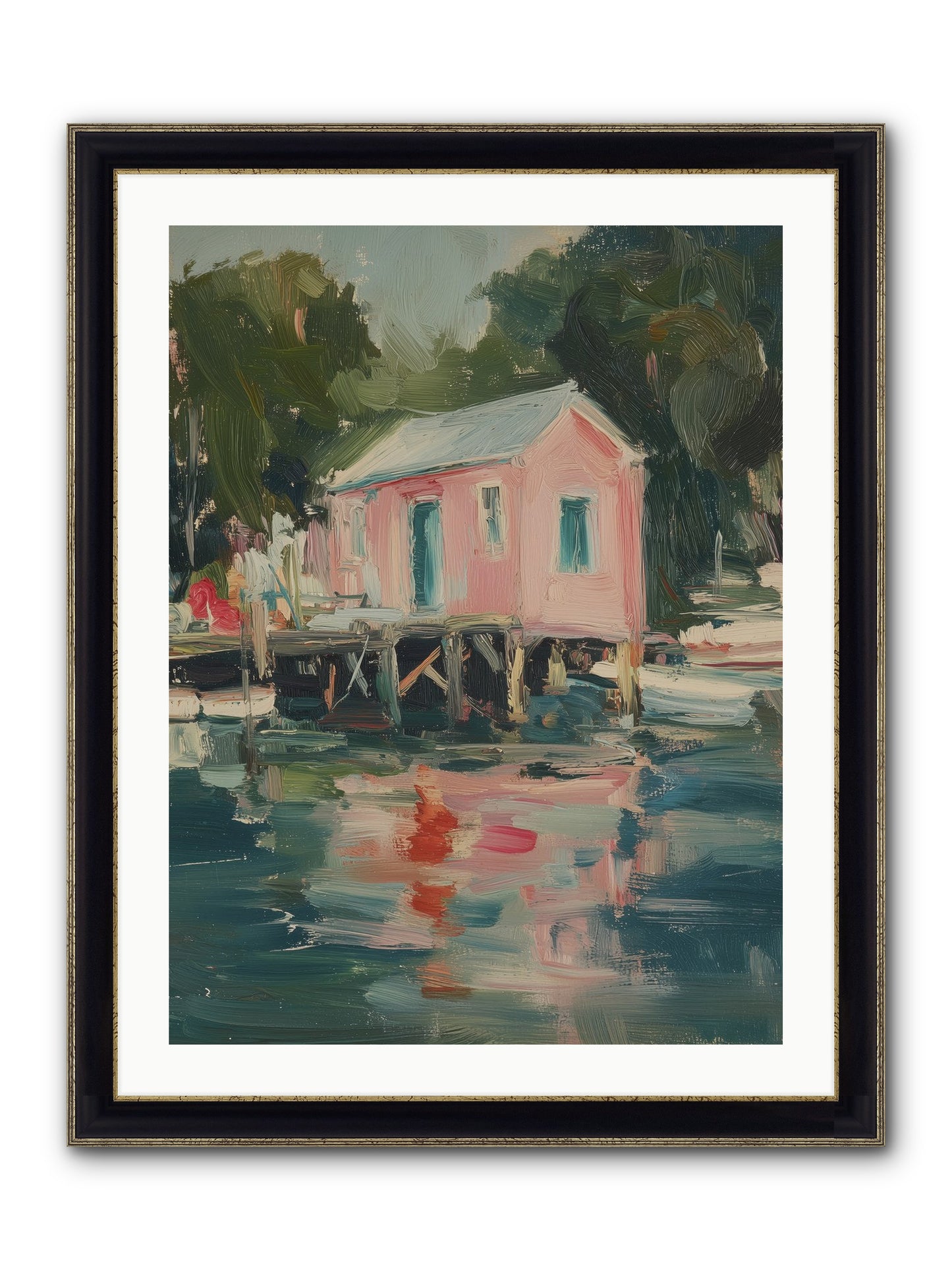 Rose Cottage Framed Print - Black & Gold 24x32