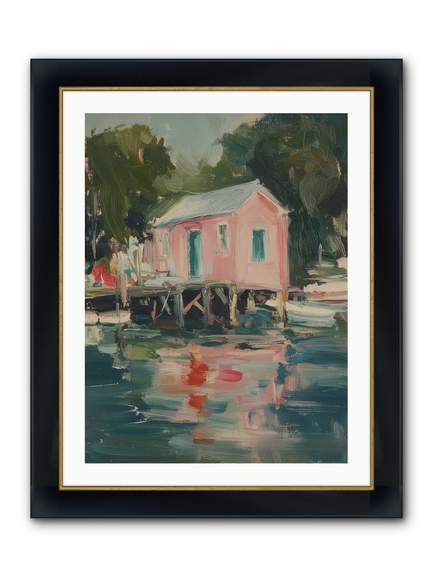 Rose Cottage Framed Print - Wide Black w/Gold 24x32