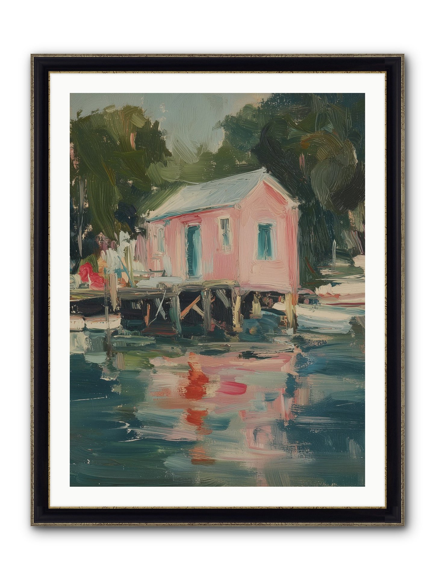 Rose Cottage Framed Print - Black & Gold 30x40