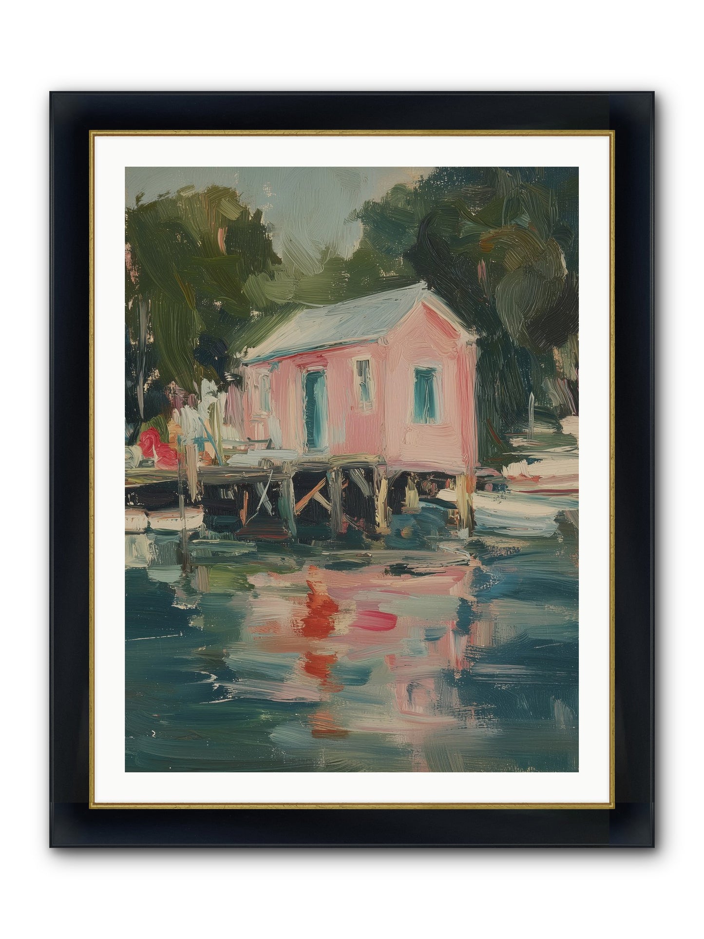 Rose Cottage Framed Print - Wide Black w/Gold 30x40