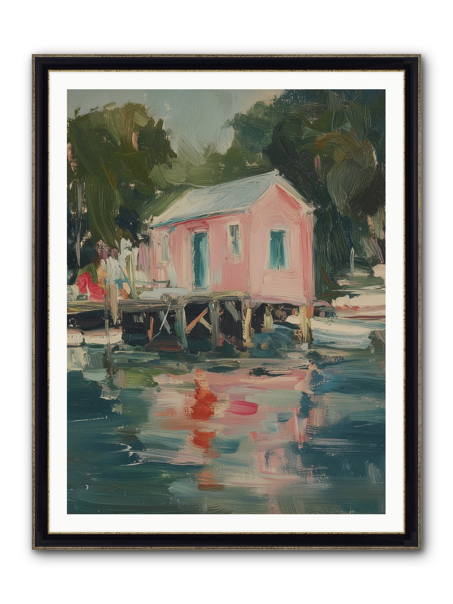 Rose Cottage Framed Print - Black & Gold 36x48