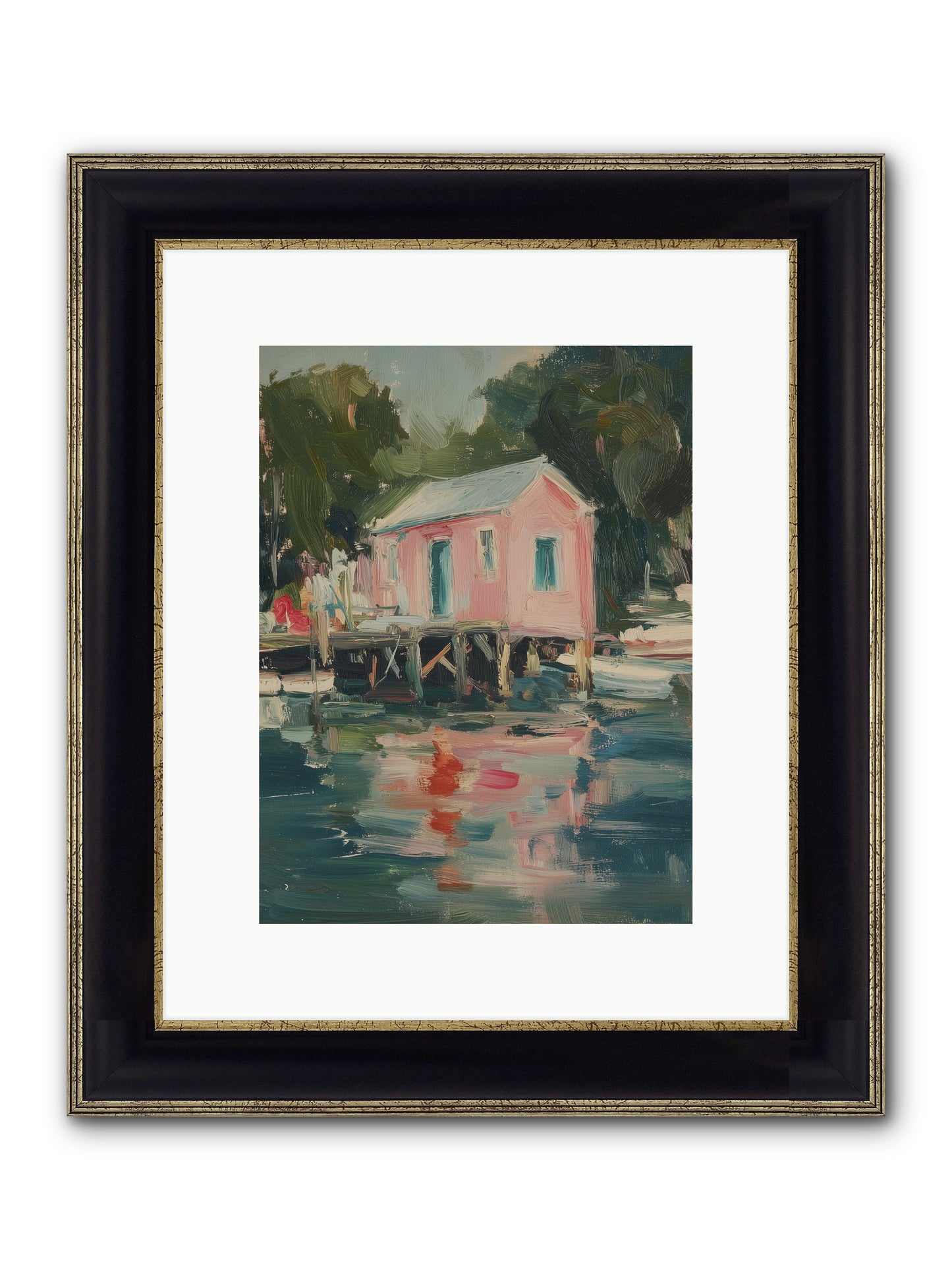 Rose Cottage Framed Print - Black & Gold 9x12
