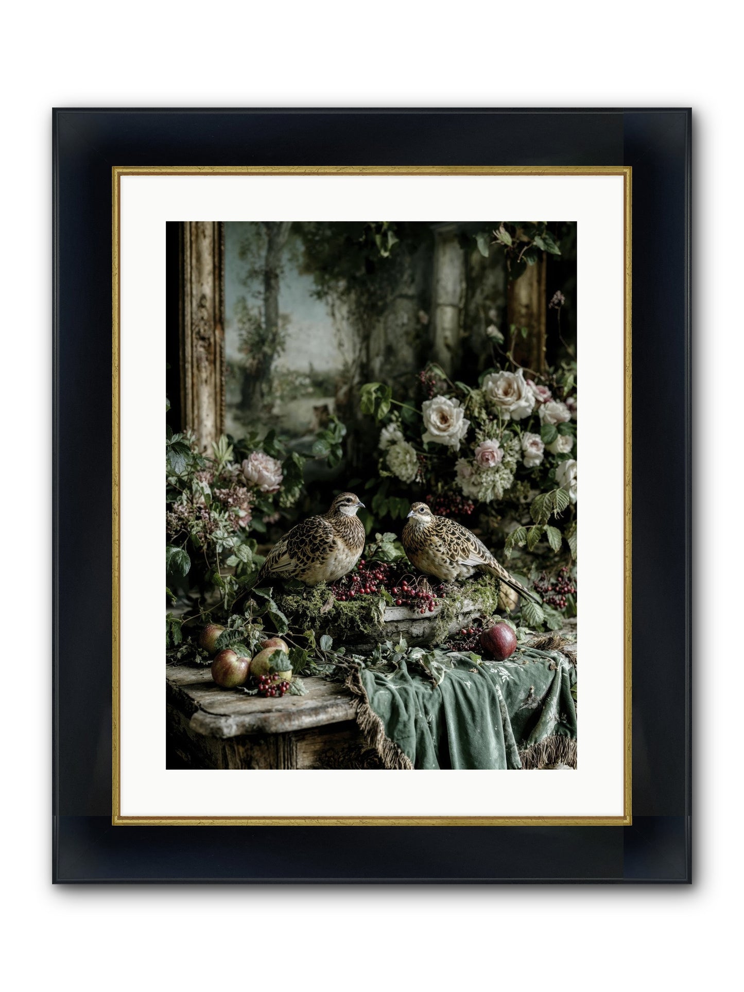 Rose Muses Framed Print - Wide Black w/Gold 18x24