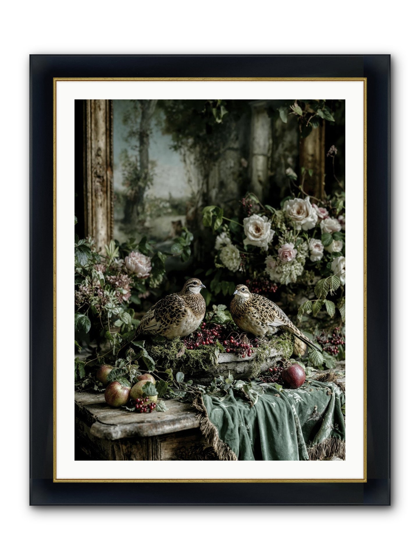 Rose Muses Framed Print - Wide Black w/Gold 30x40