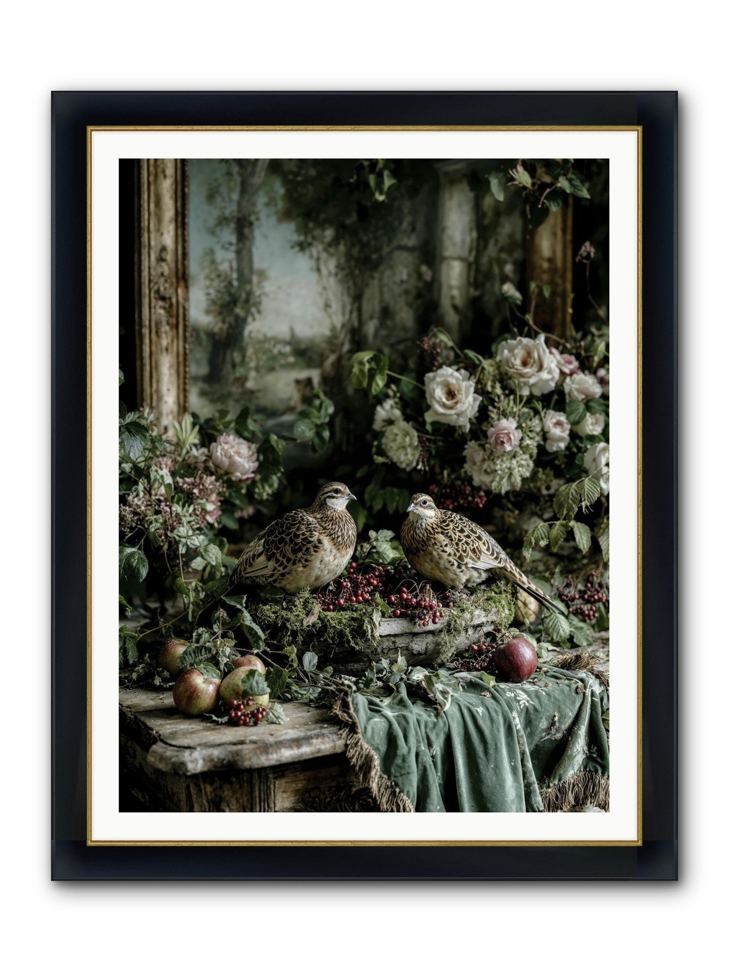 Rose Muses Framed Print - Wide Black w/Gold 36x48