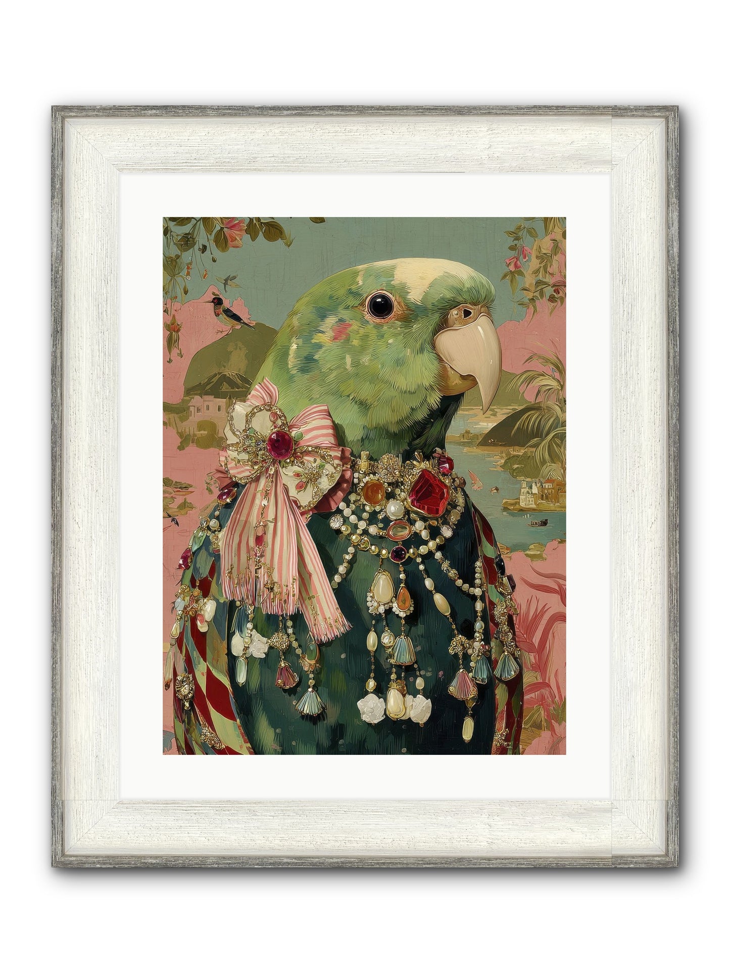 Rose Petals Before The Curtain Framed Print - Driftwood White 18x24