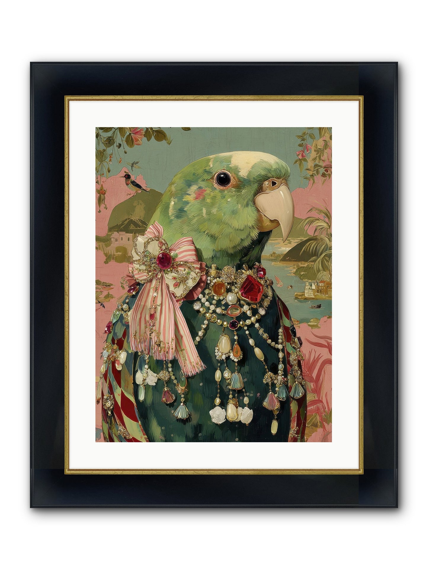 Rose Petals Before The Curtain Framed Print - Wide Black w/Gold 18x24