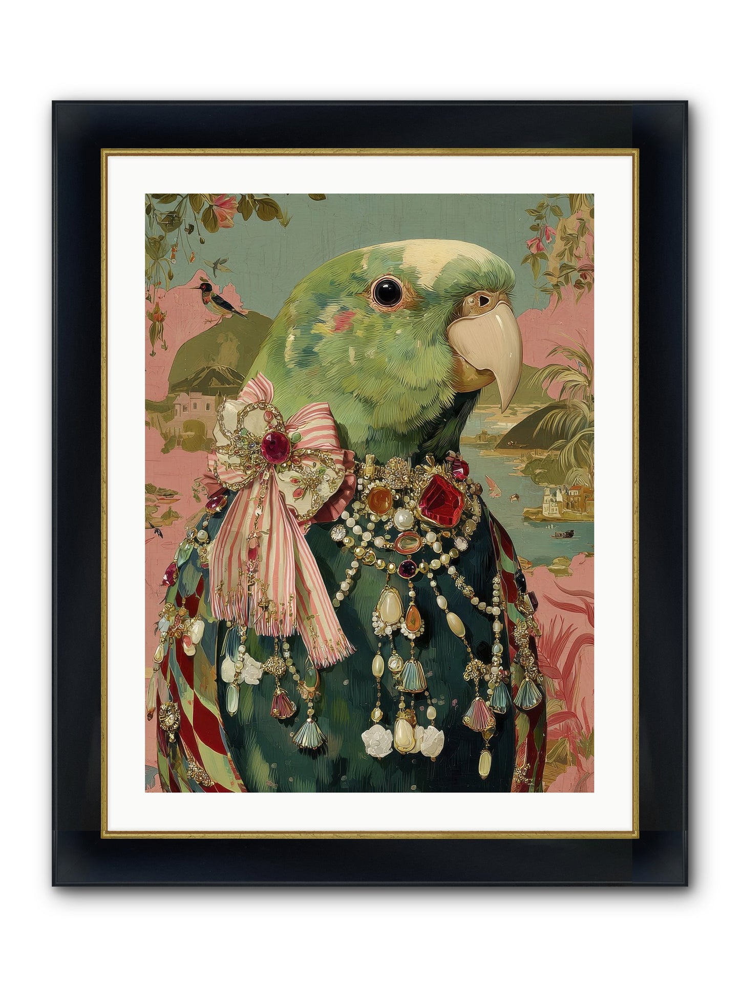 Rose Petals Before The Curtain Framed Print - Wide Black w/Gold 24x32