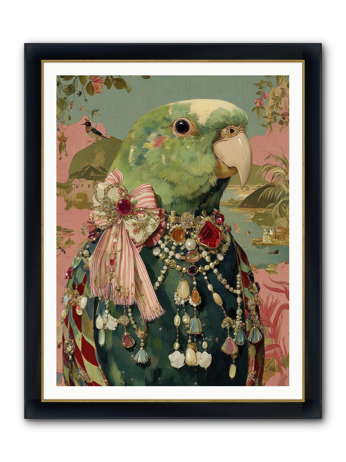 Rose Petals Before The Curtain Framed Print - Wide Black w/Gold 36x48