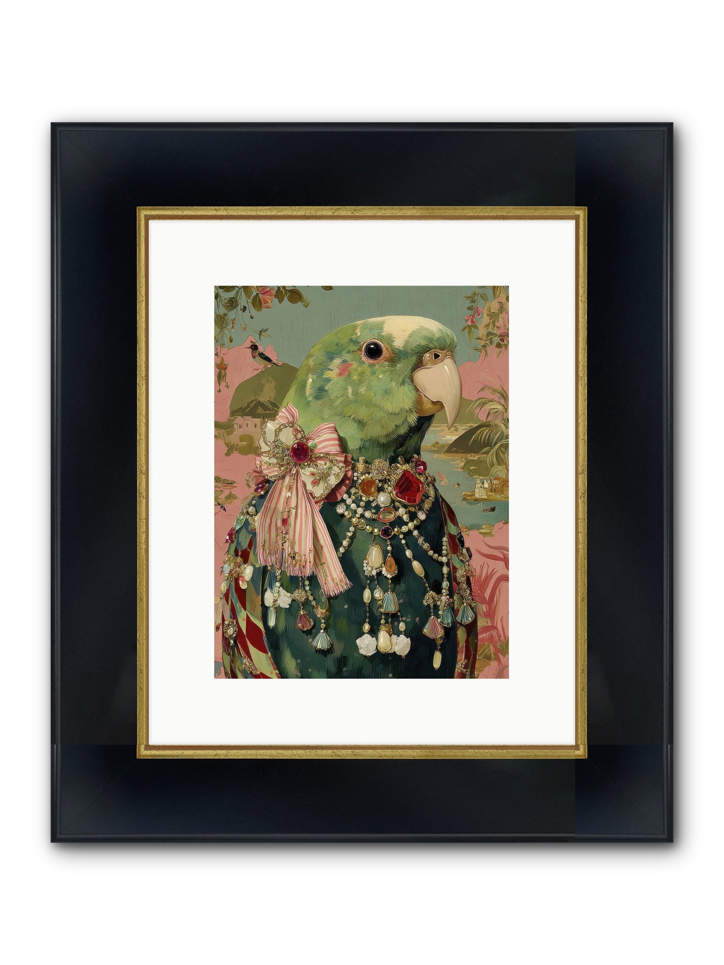 Rose Petals Before The Curtain Framed Print - Wide Black w/Gold 9x12