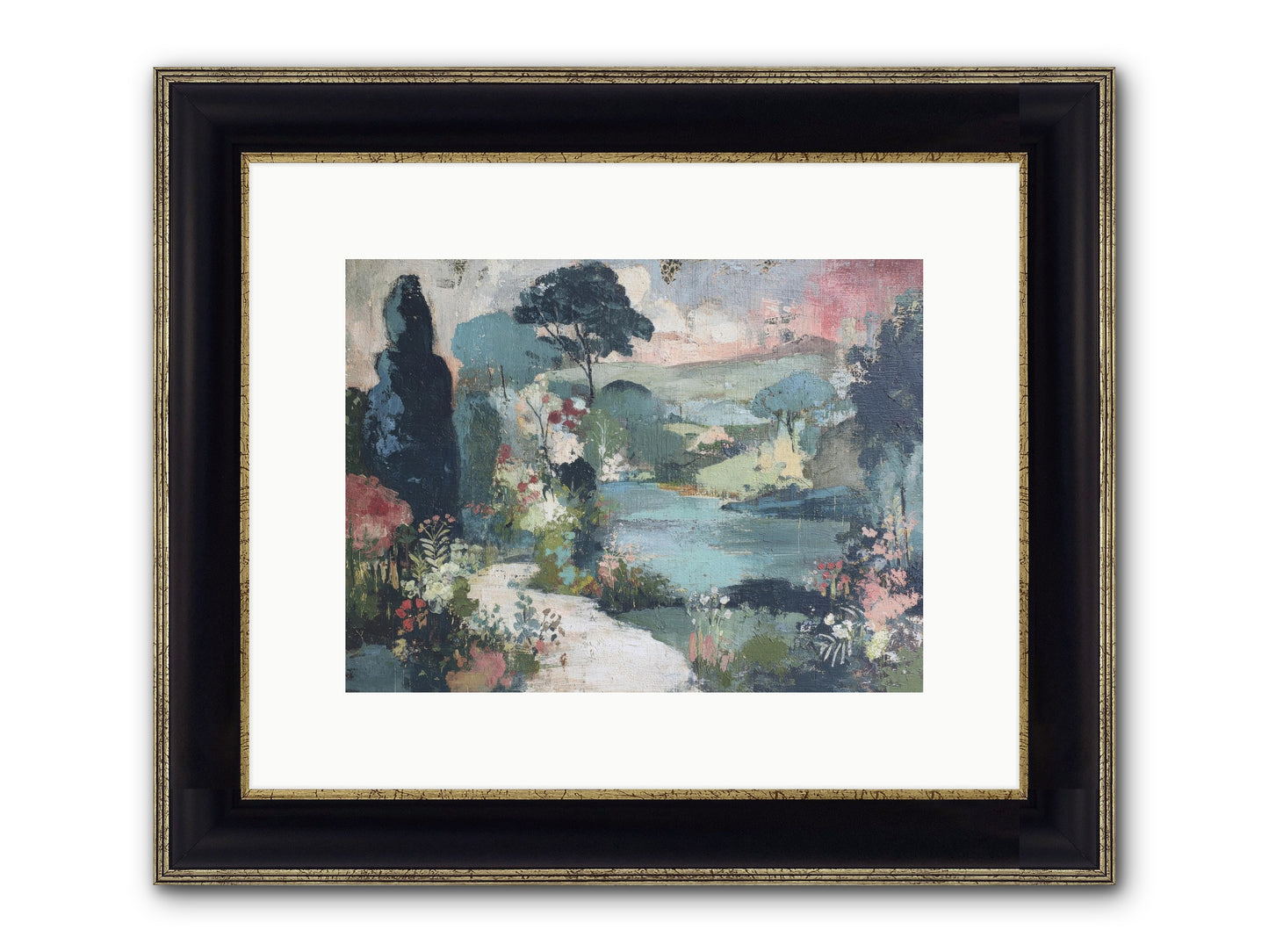 Rosewater Row Framed Print - Black & Gold 12x9