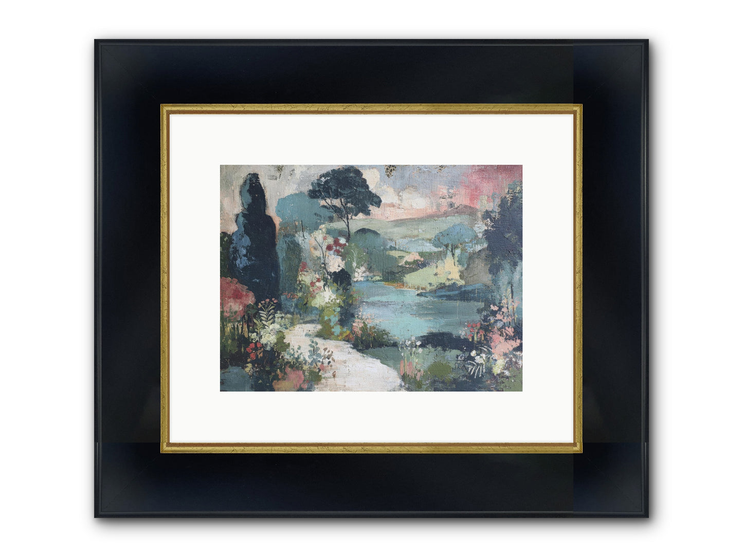 Rosewater Row Framed Print - Wide Black w/Gold 12x9