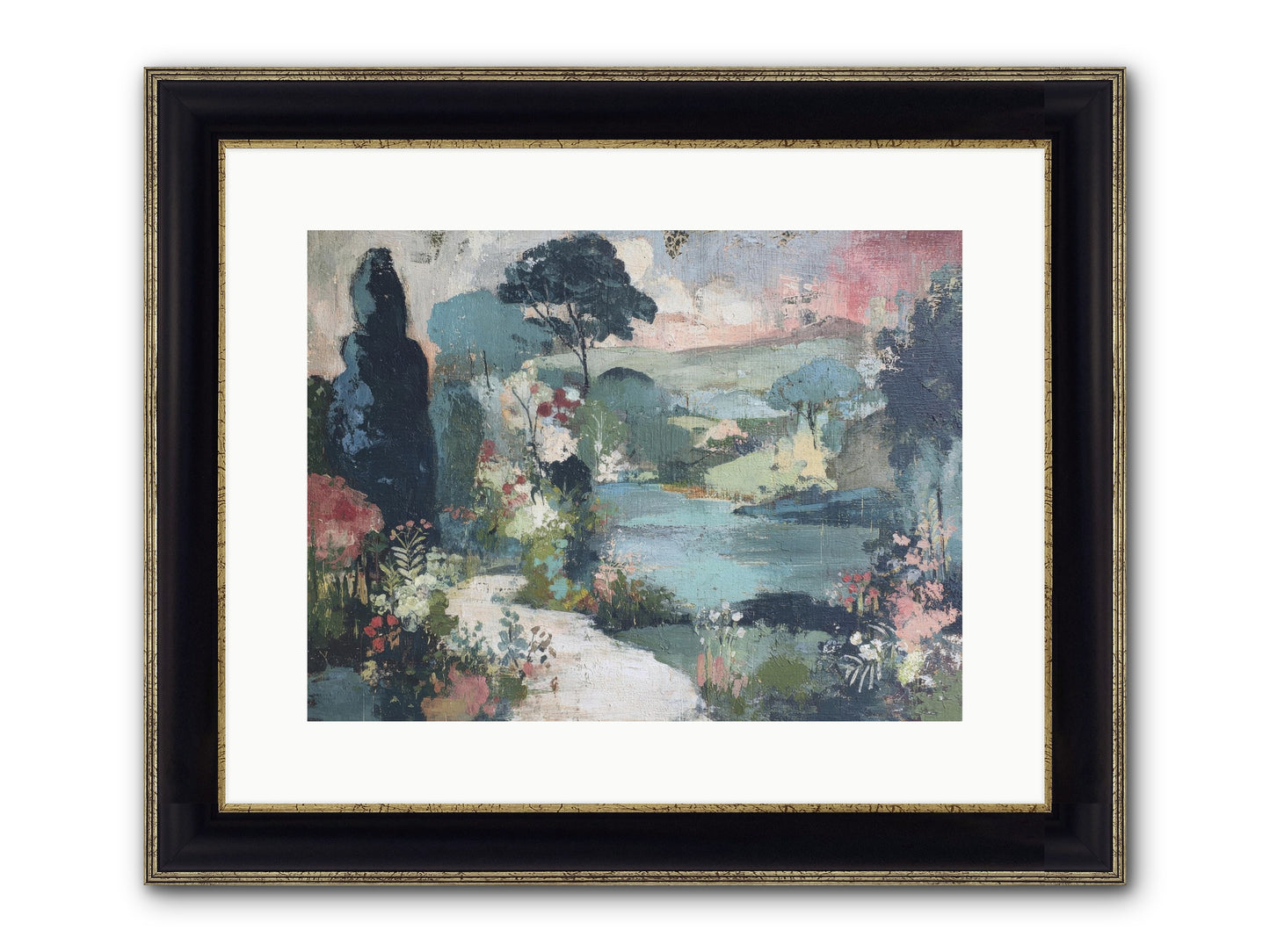 Rosewater Row Framed Print - Black & Gold 16x12