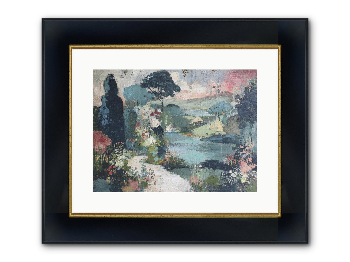 Rosewater Row Framed Print - Wide Black w/Gold 16x12