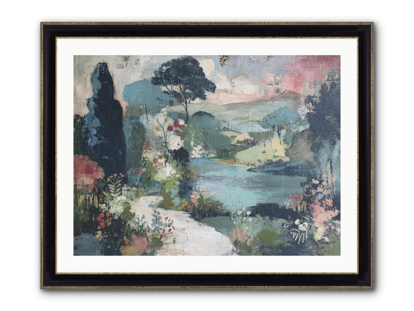 Rosewater Row Framed Print - Black & Gold 32x24