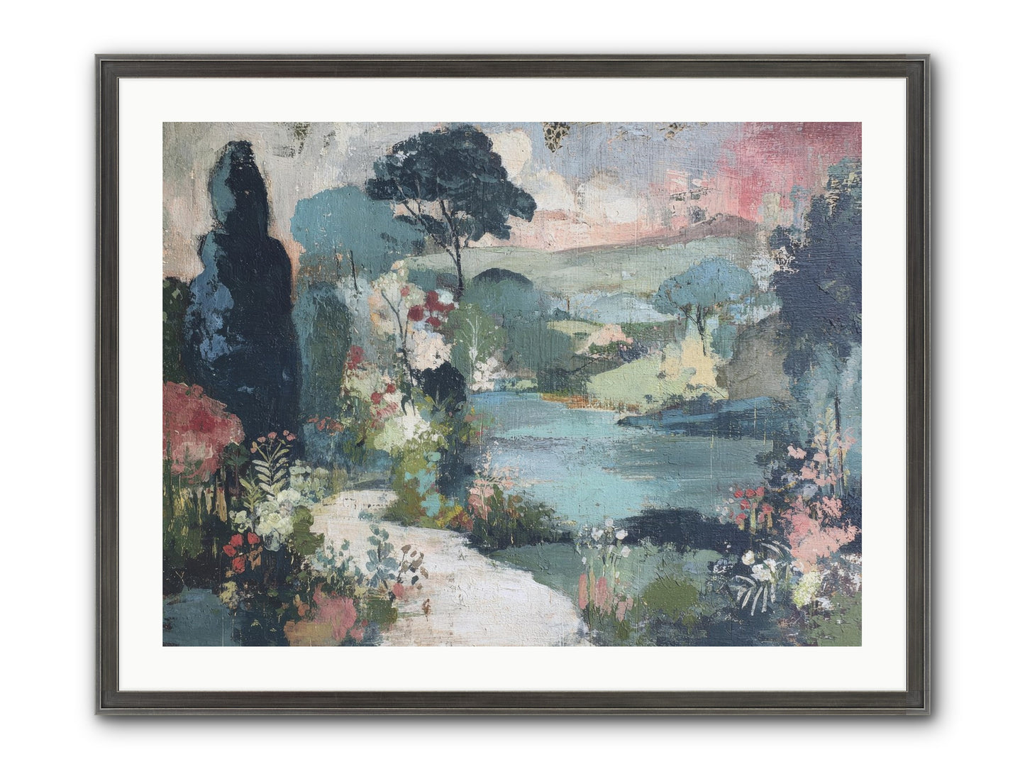 Rosewater Row Framed Print - Slimwoods Black/Silver 32x24