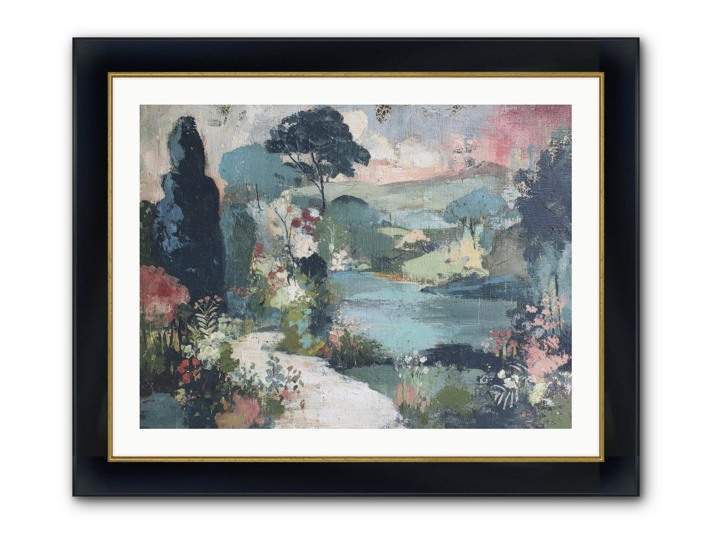 Rosewater Row Framed Print - Wide Black w/Gold 32x24