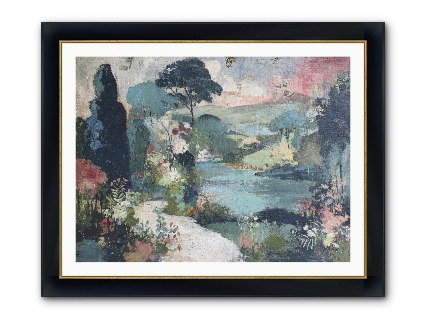 Rosewater Row Framed Print - Wide Black w/Gold 40x30