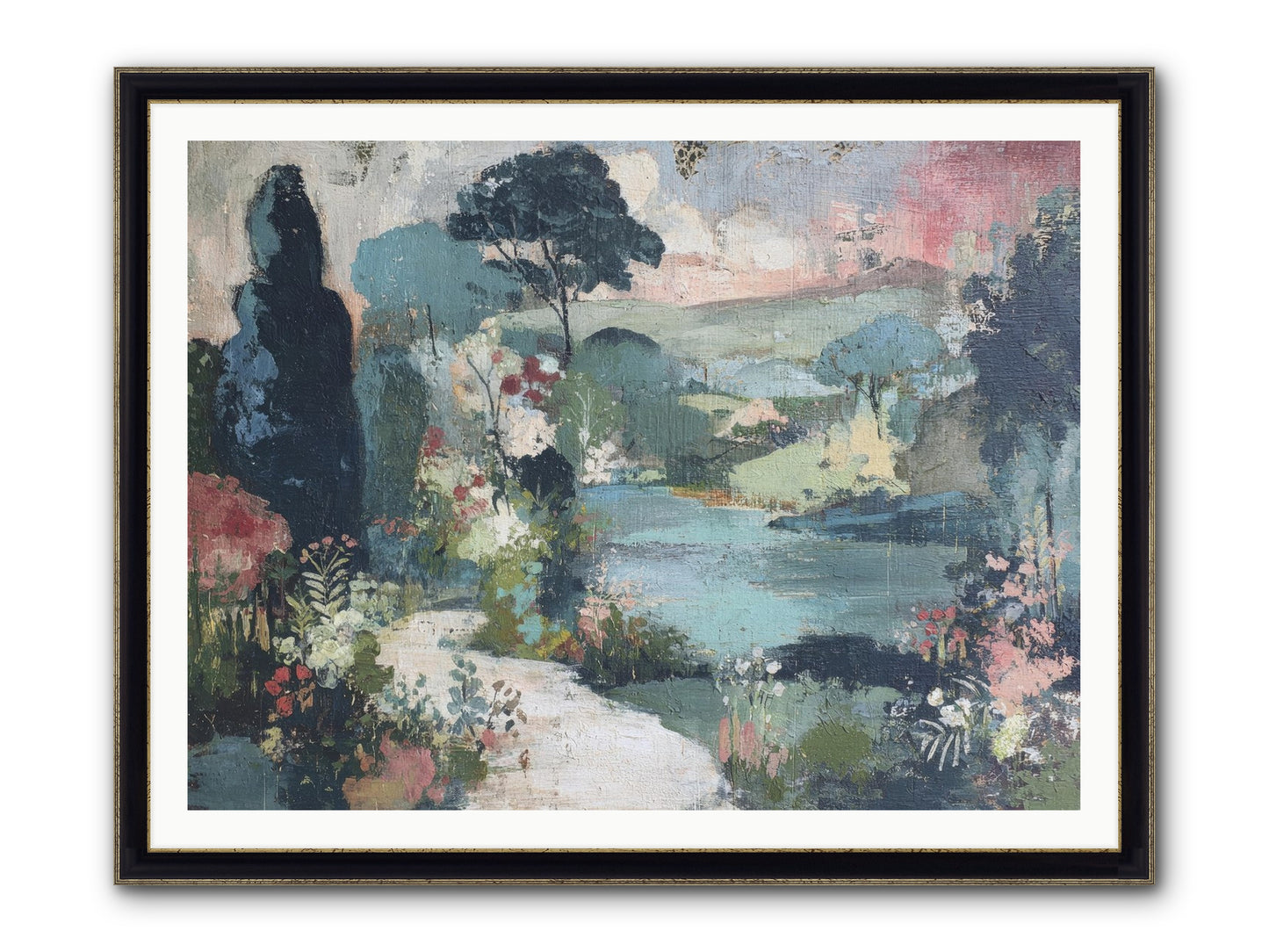 Rosewater Row Framed Print - Black & Gold 48x36