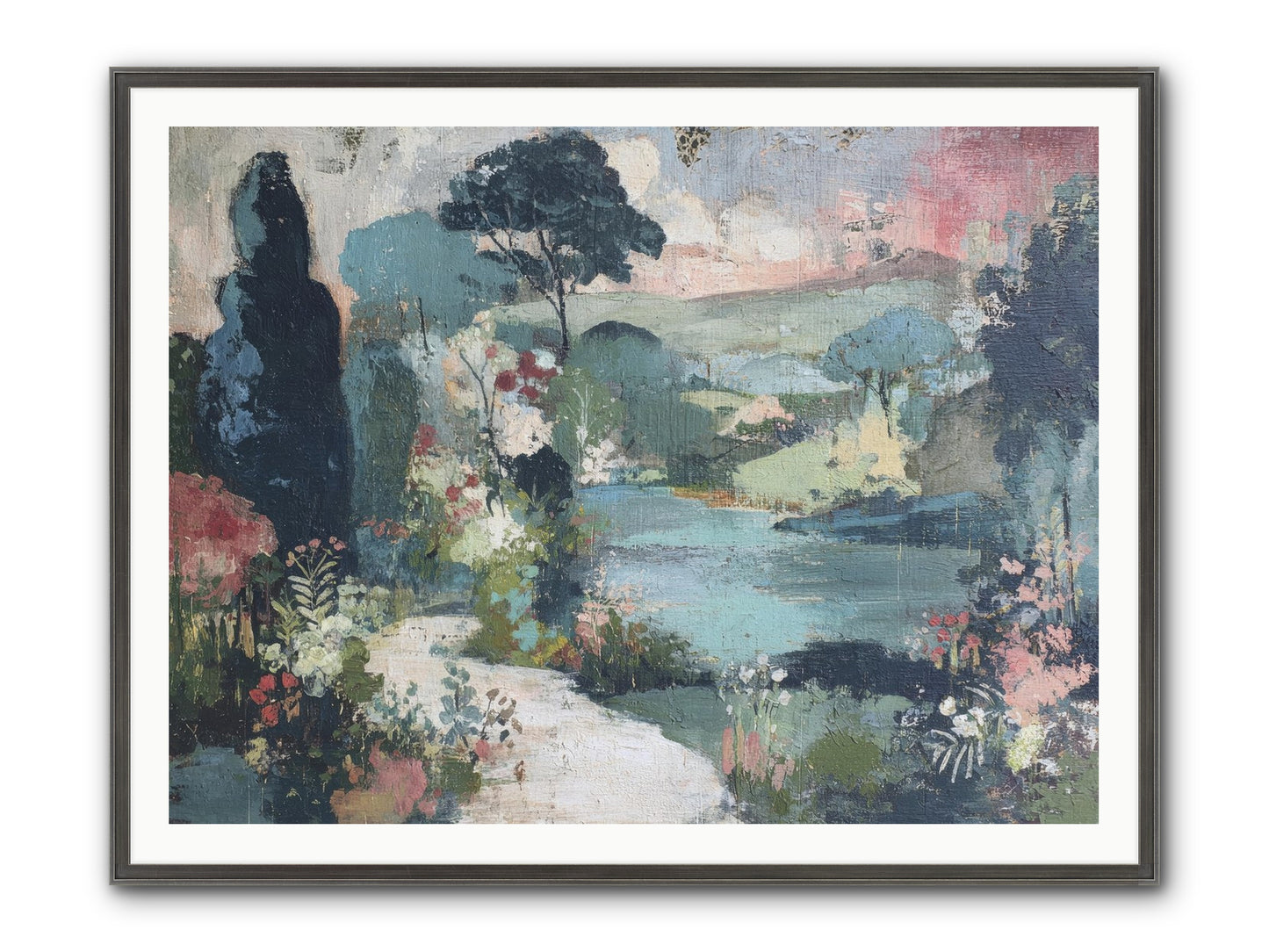 Rosewater Row Framed Print - Slimwoods Black/Silver 48x36