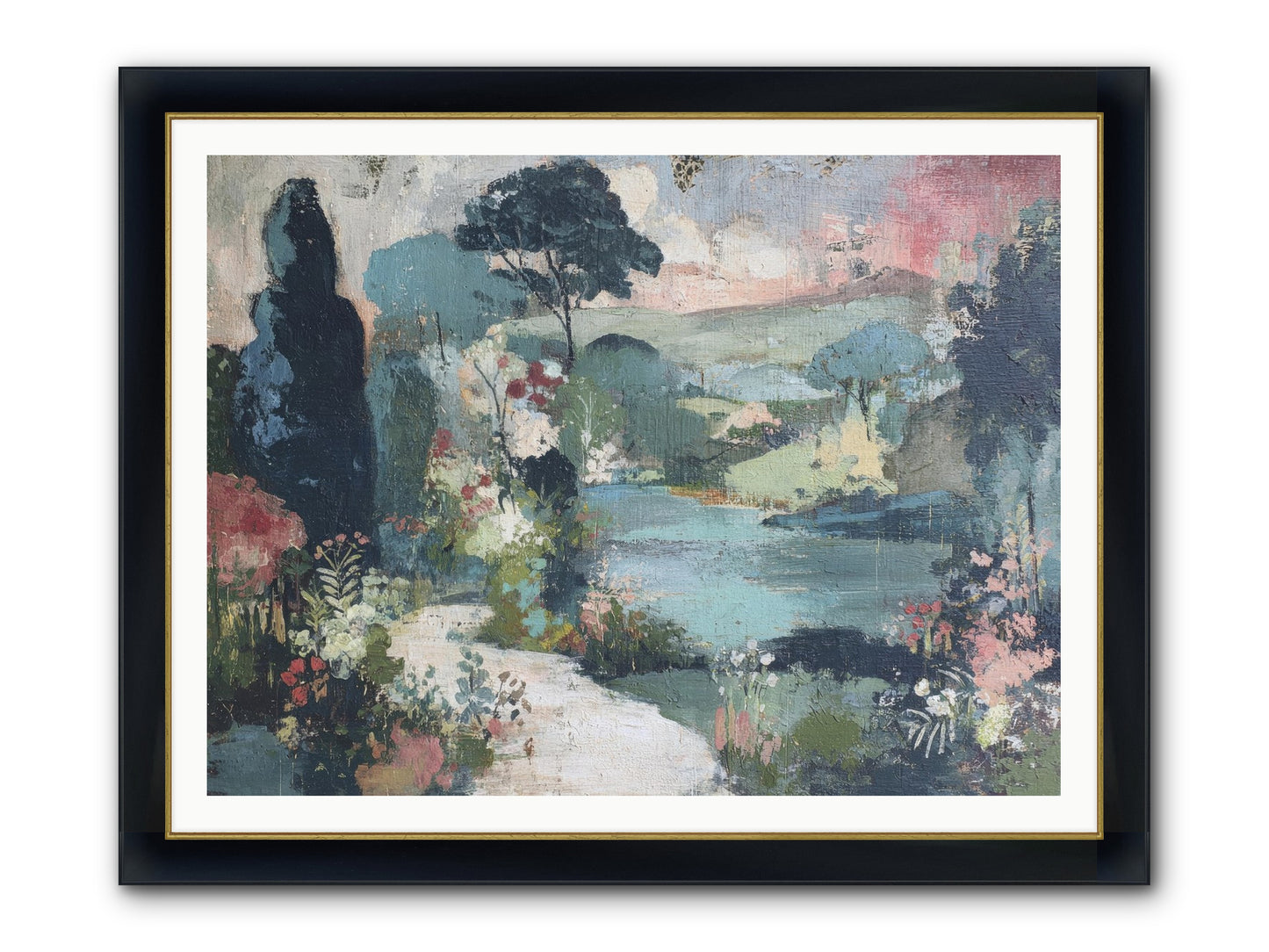 Rosewater Row Framed Print - Wide Black w/Gold 48x36