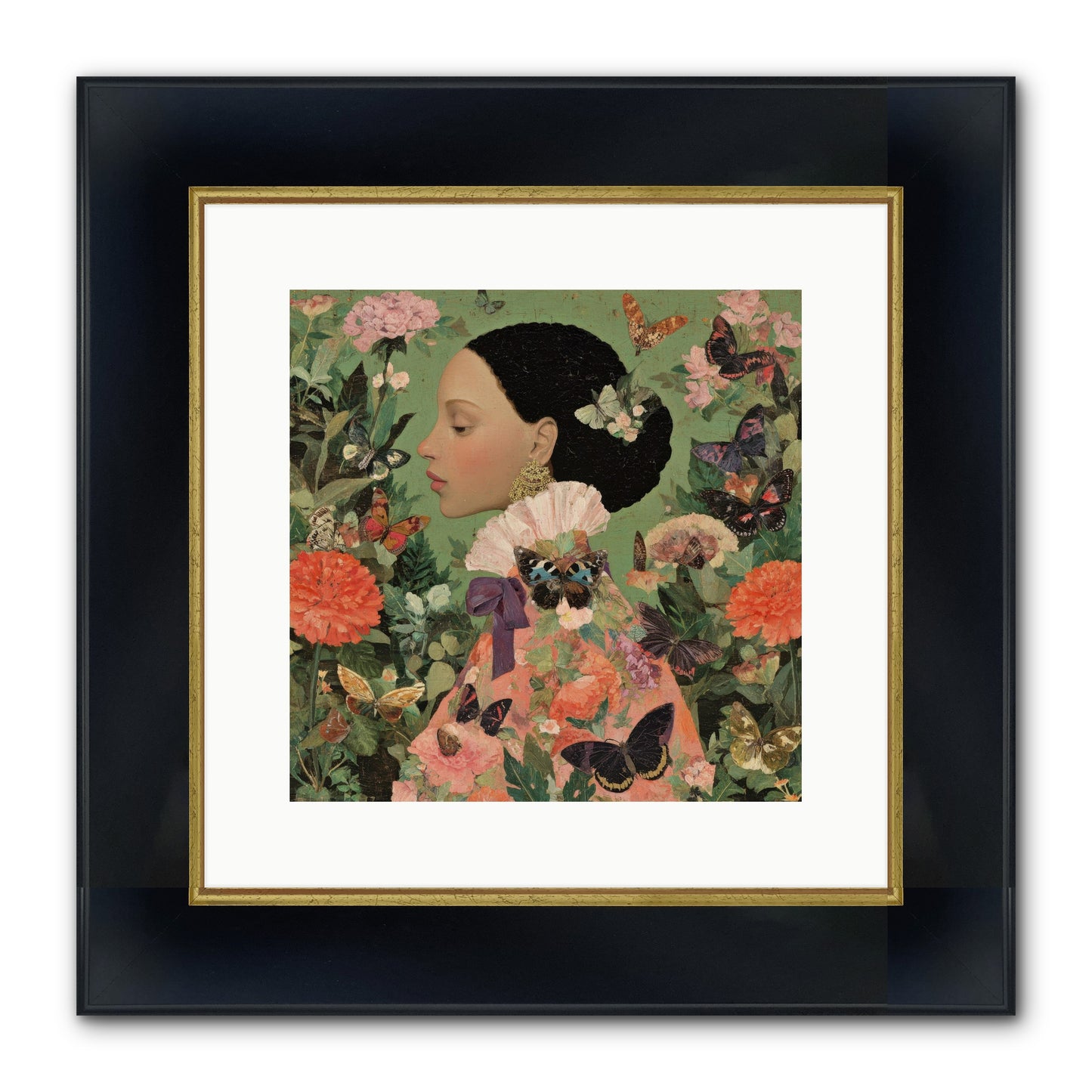 Rosewood Enclave Framed Print - Wide Black w/Gold 12x12