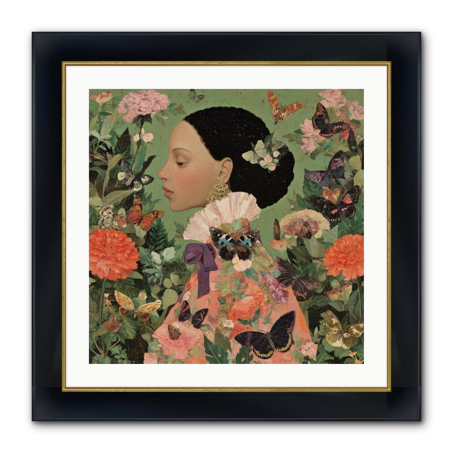 Rosewood Enclave Framed Print - Wide Black w/Gold 24x24